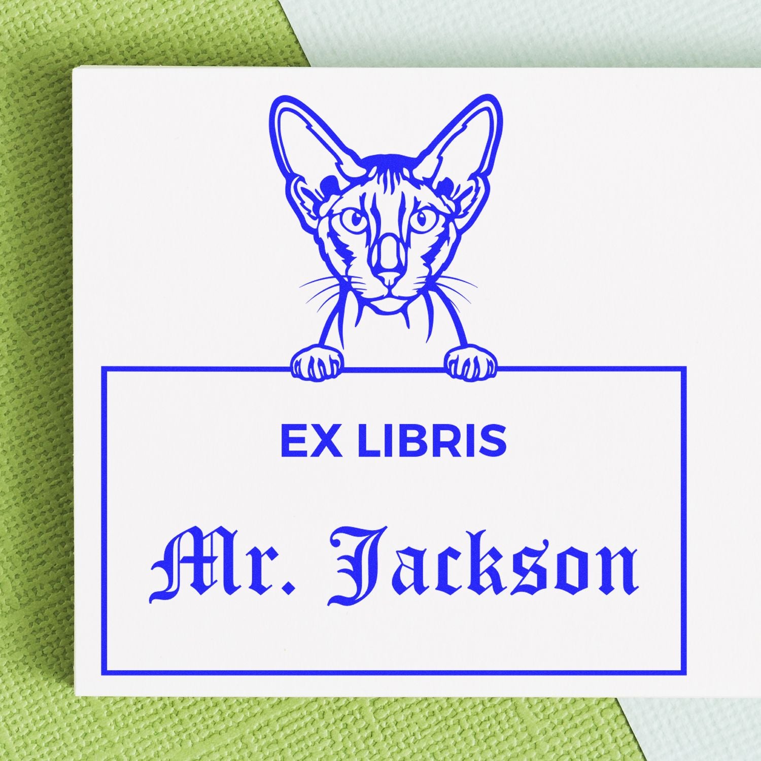 Peterbald Custom Cat Ex Libris Bookplate Stamp - Engineer Seal Stamps