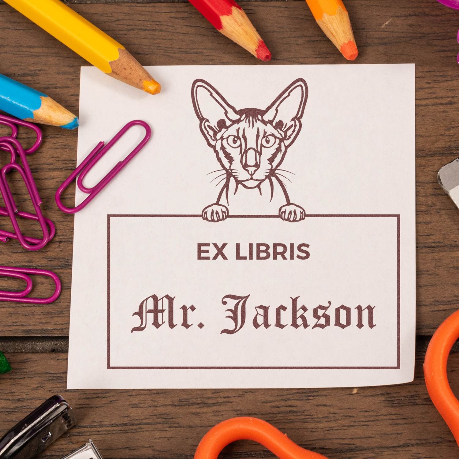 Peterbald Cat Personalized Ex Libris Library Book Stamper - Engineer Seal Stamps