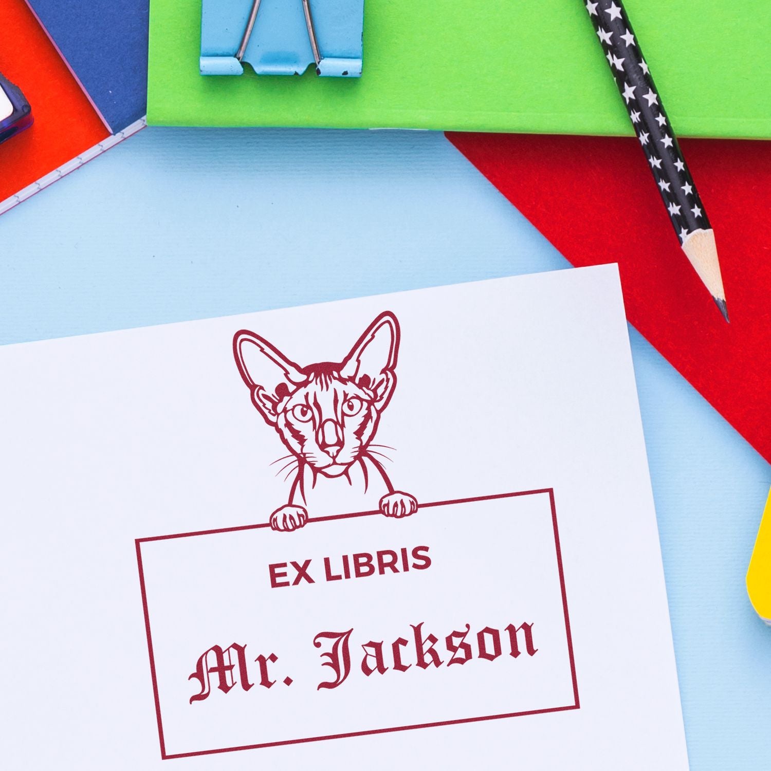 Peterbald Custom Cat Ex Libris Bookplate Stamp - Engineer Seal Stamps