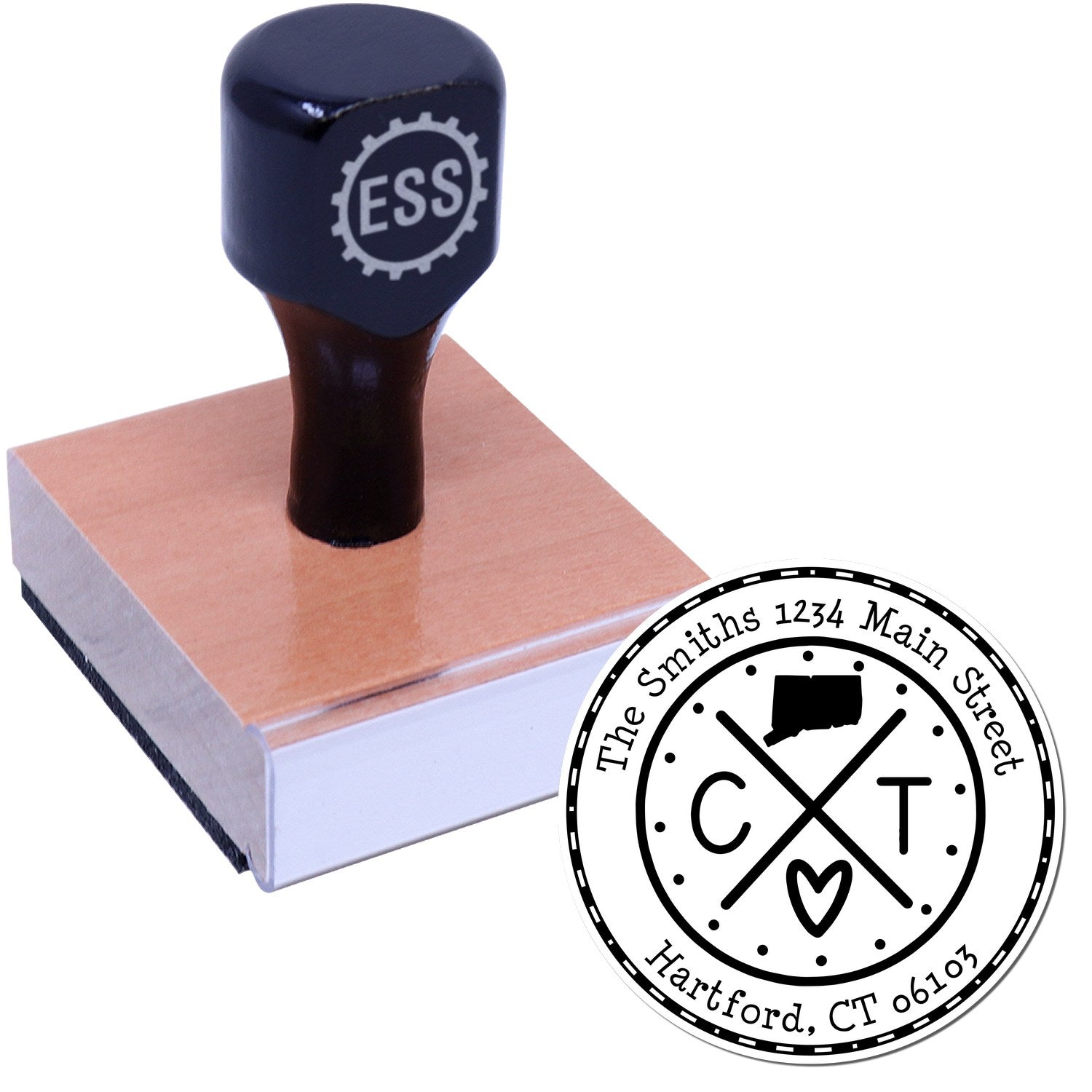 Wooden Handle Round Connecticut State Cross Customized Mailing Address Rubber Stamp - Engineer Seal Stamps