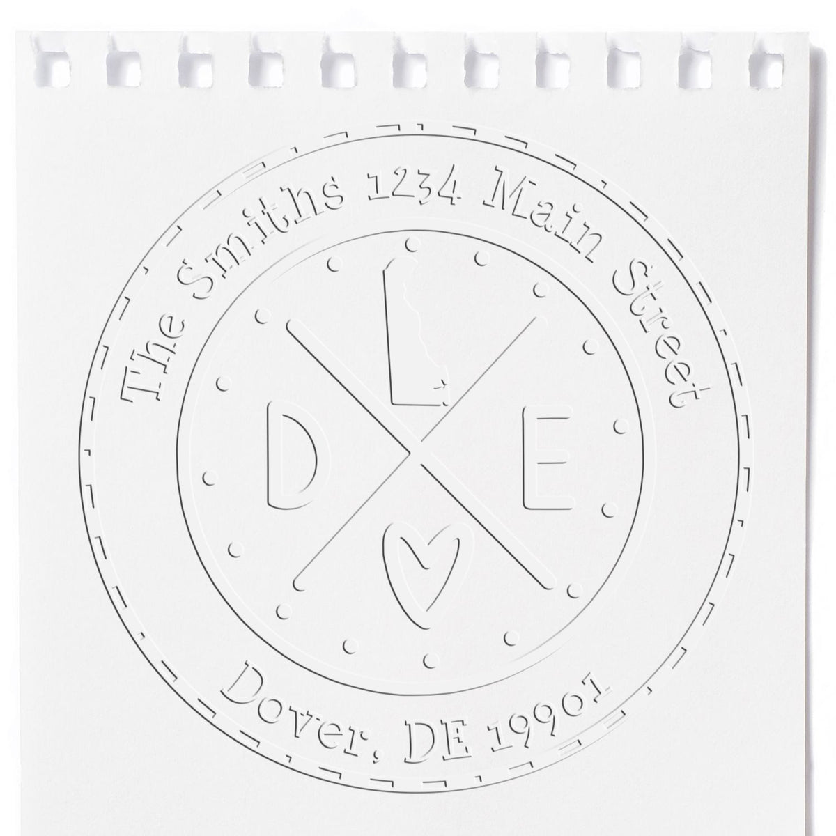 Trodat State Cross Hybrid Delaware address seal in use, featuring customizable embossed design for official correspondence.