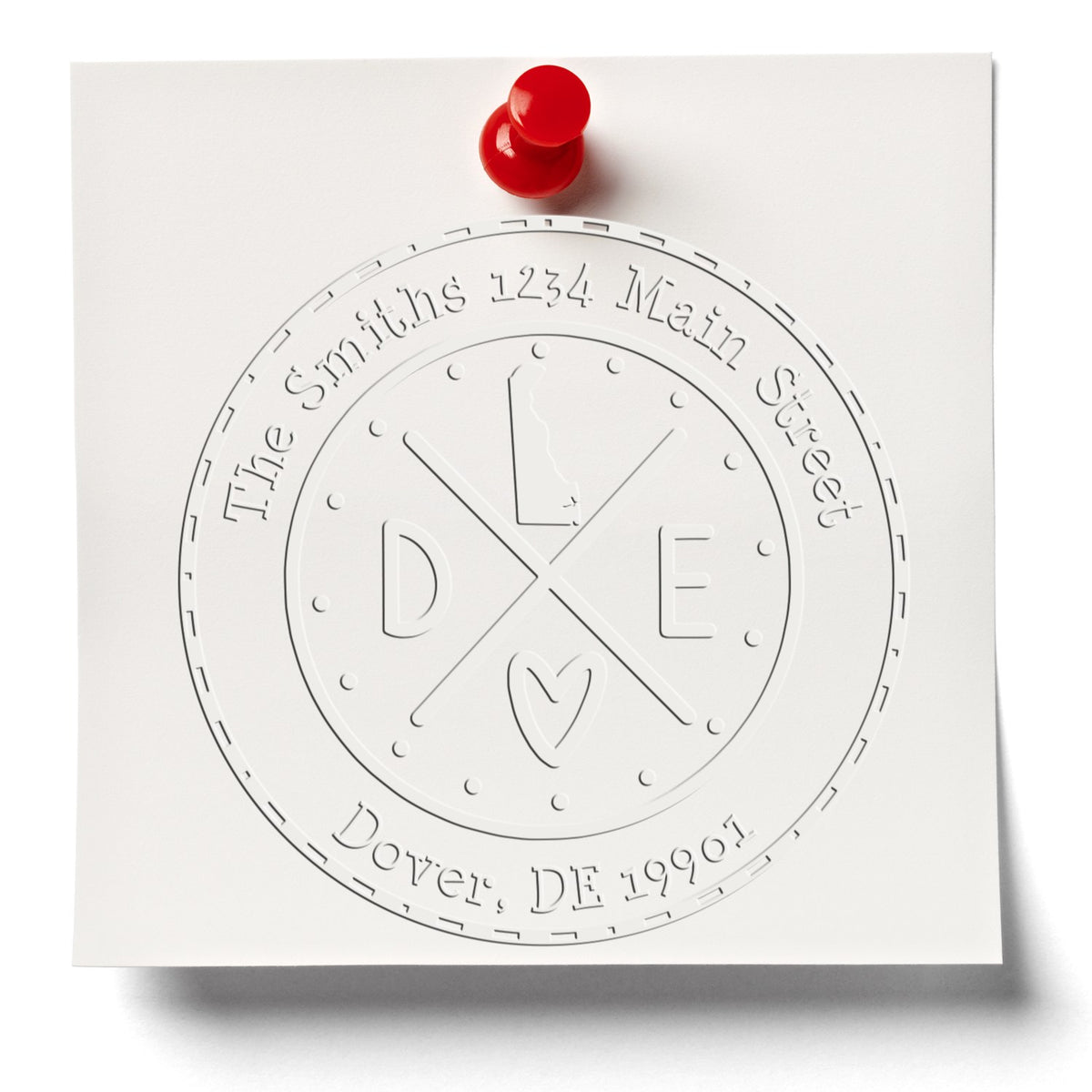 Trodat State Cross Hybrid Delaware address embossing seal from State Love Stamps in use, featuring customizable embossed design.