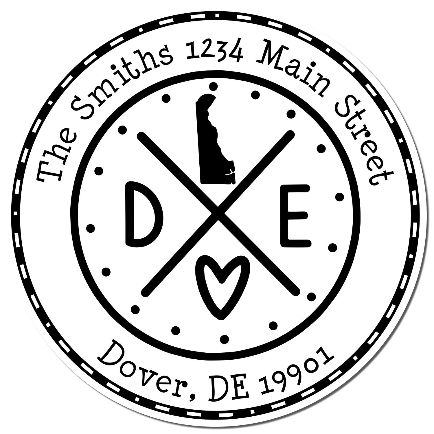 Self-Inking Round Delaware State Cross Customizable New Address Rubber Stamp - Engineer Seal Stamps