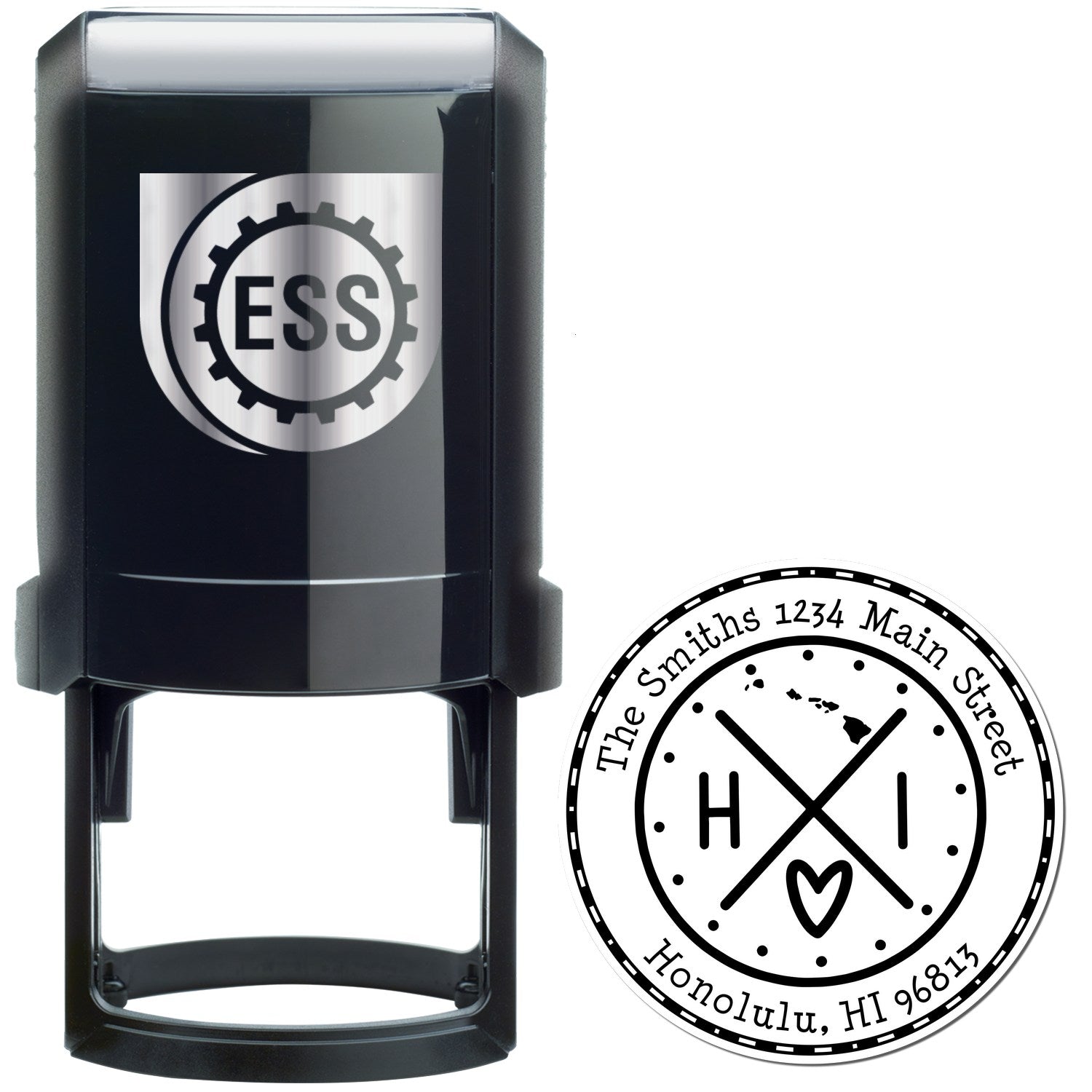 Self-Inking Round Hawaii State Cross Customizable New Home Address Rubber Stamp - Engineer Seal Stamps
