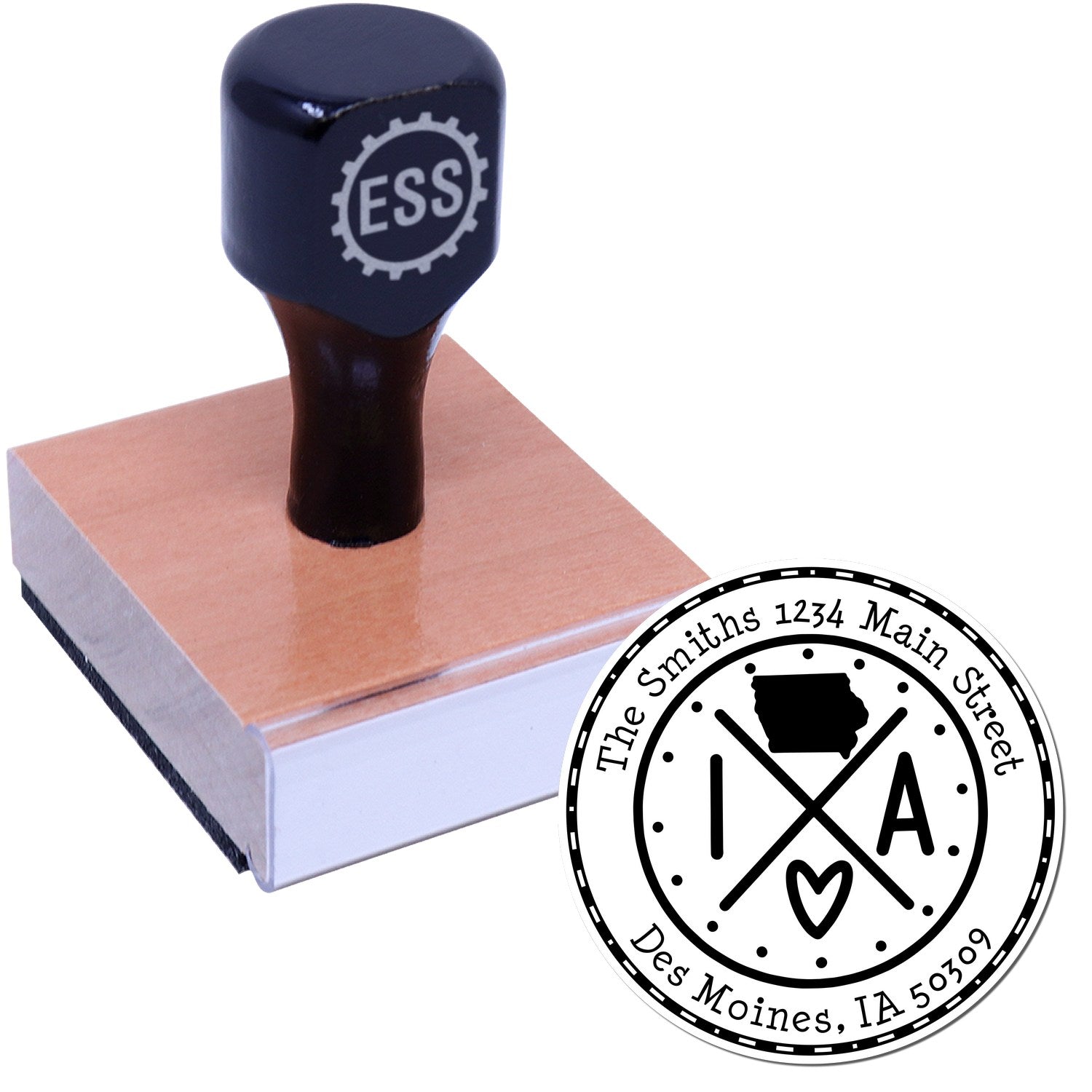 Wooden Handle Round Iowa State Cross Customized Name and Address Rubber Stamp - Engineer Seal Stamps