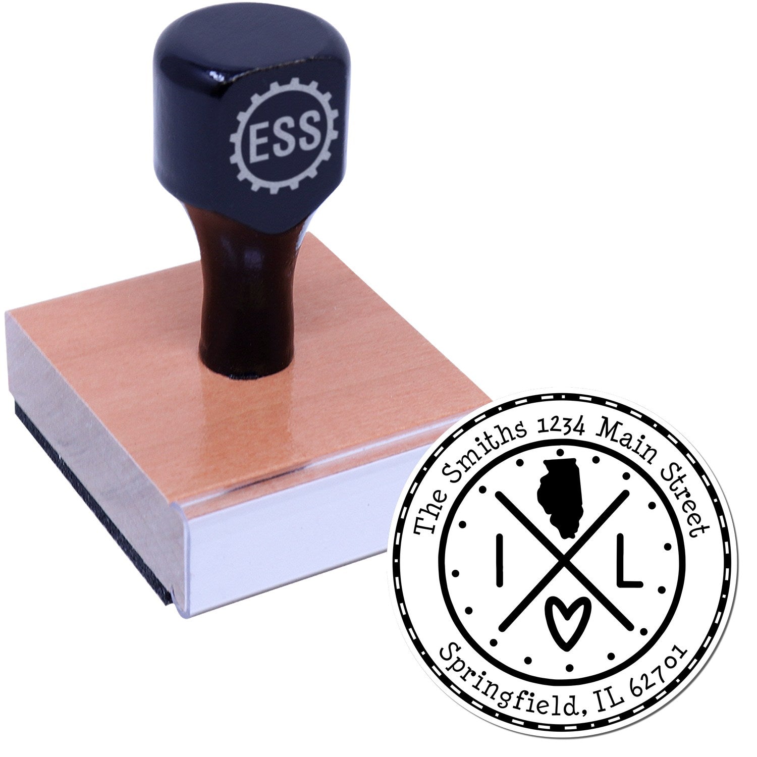 Wooden Handle Round Illinois State Cross Customized Name and Address Rubber Stamp - Engineer Seal Stamps