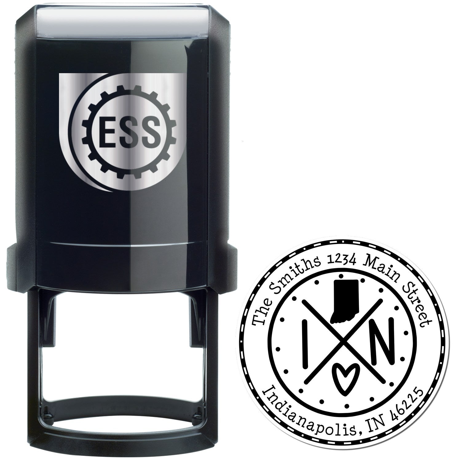 Self-Inking Round Indiana State Cross Customizable Return Address Rubber Stamp - Engineer Seal Stamps
