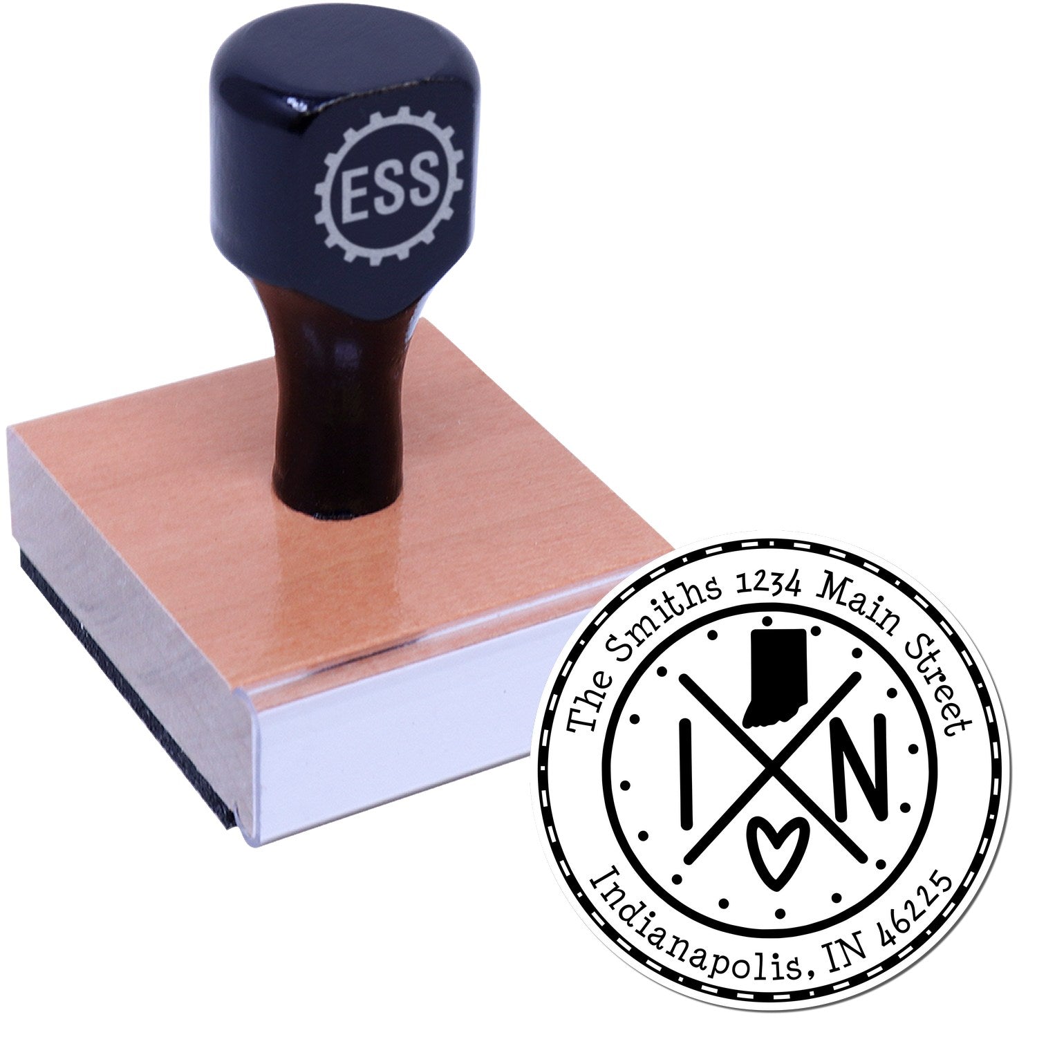Wooden Handle Round Indiana State Cross Customized Name and Address Stamp - Engineer Seal Stamps