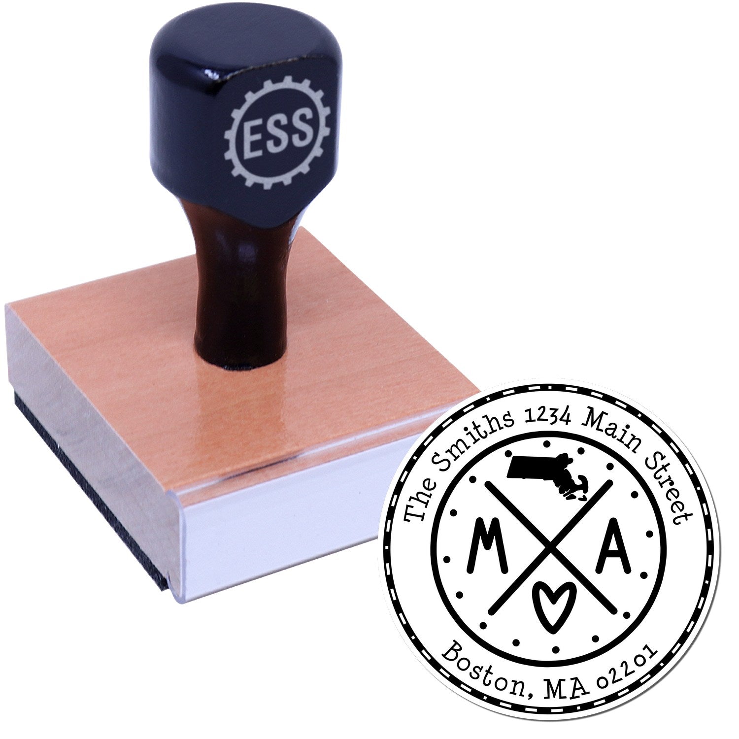 Wooden Handle Round Massachusetts State Cross Customized New Home Address Rubber Stamp - Engineer Seal Stamps