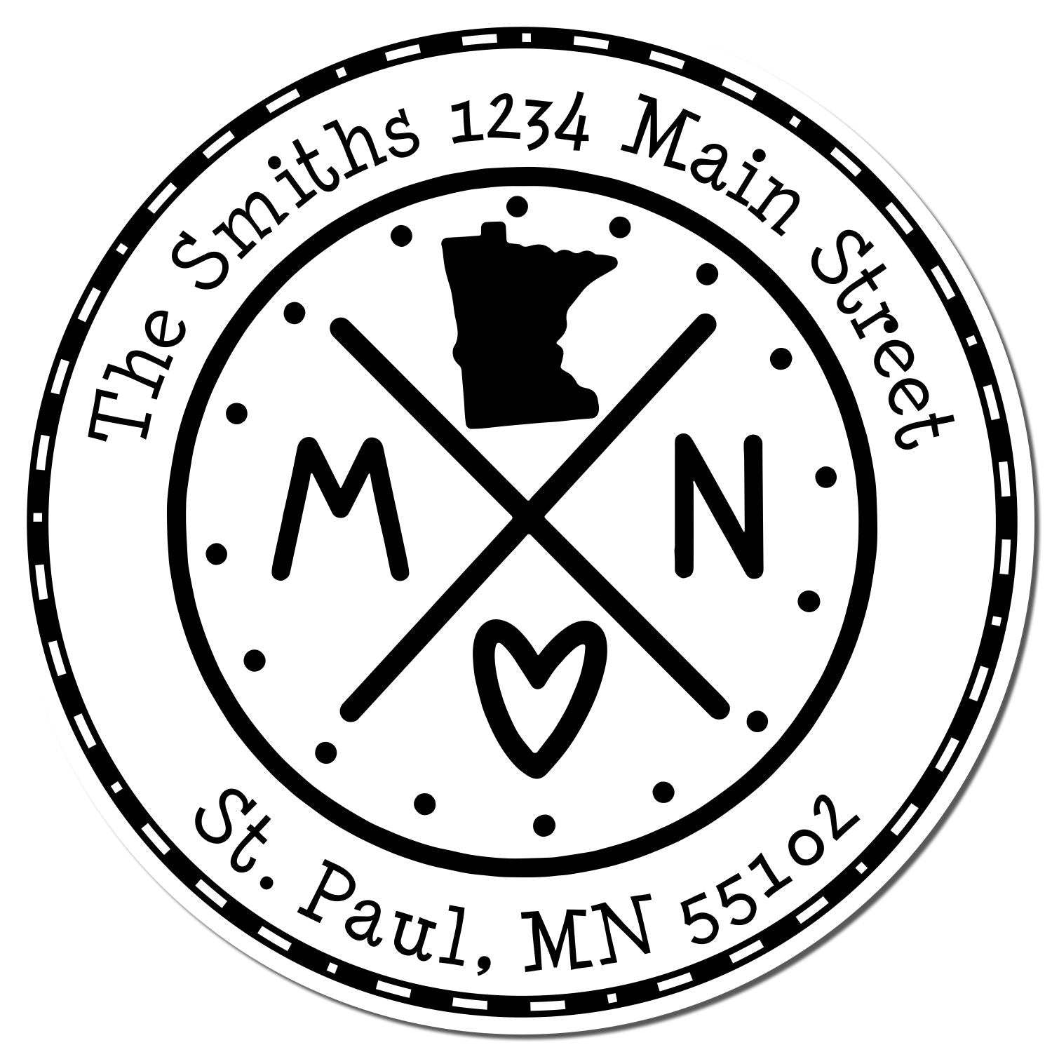 Self-Inking Round Minnesota State Cross Customized Address Rubber Stamp - Engineer Seal Stamps