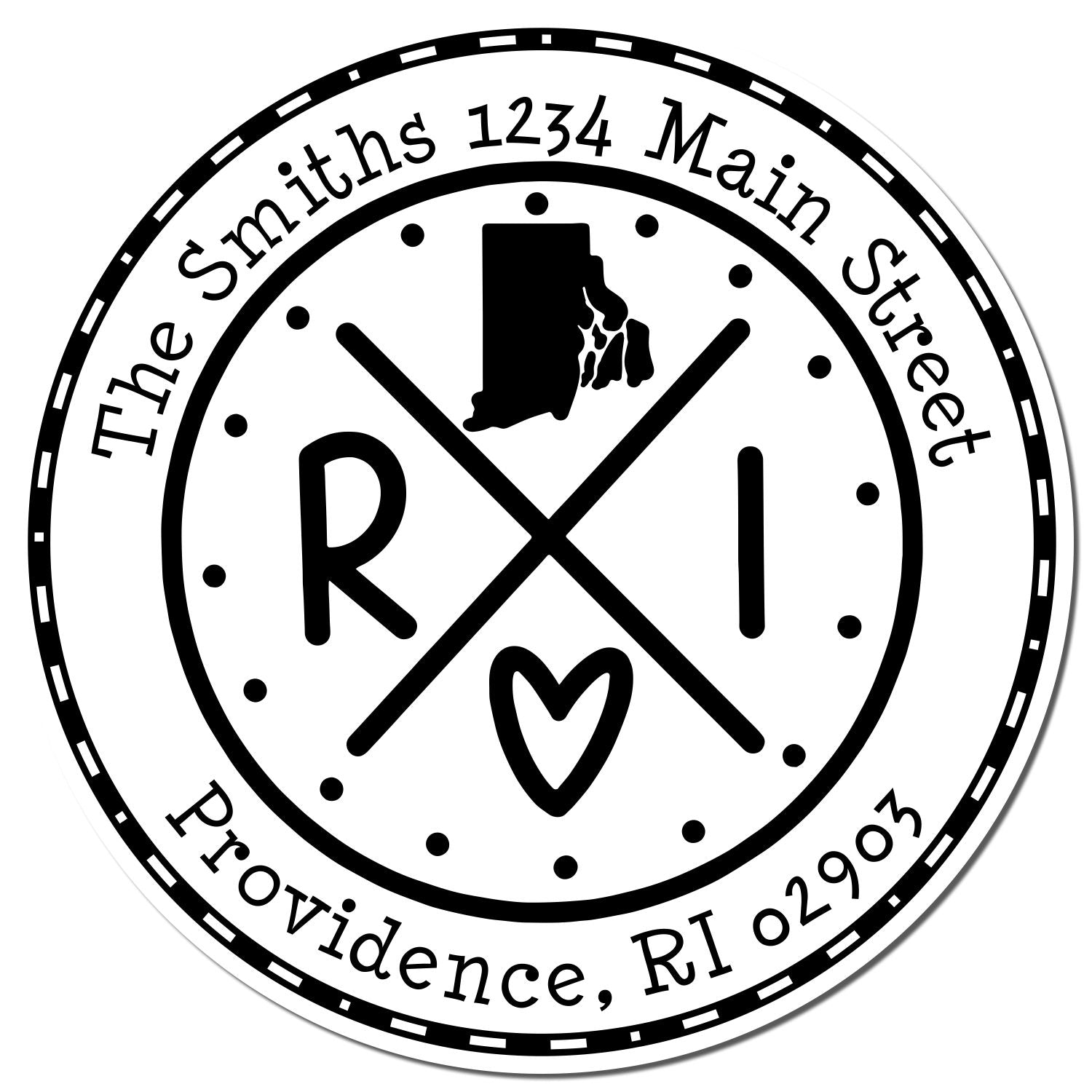 Wooden Handle Round Rhode Island State Cross Custom-Made Home Address Rubber Stamp - Engineer Seal Stamps