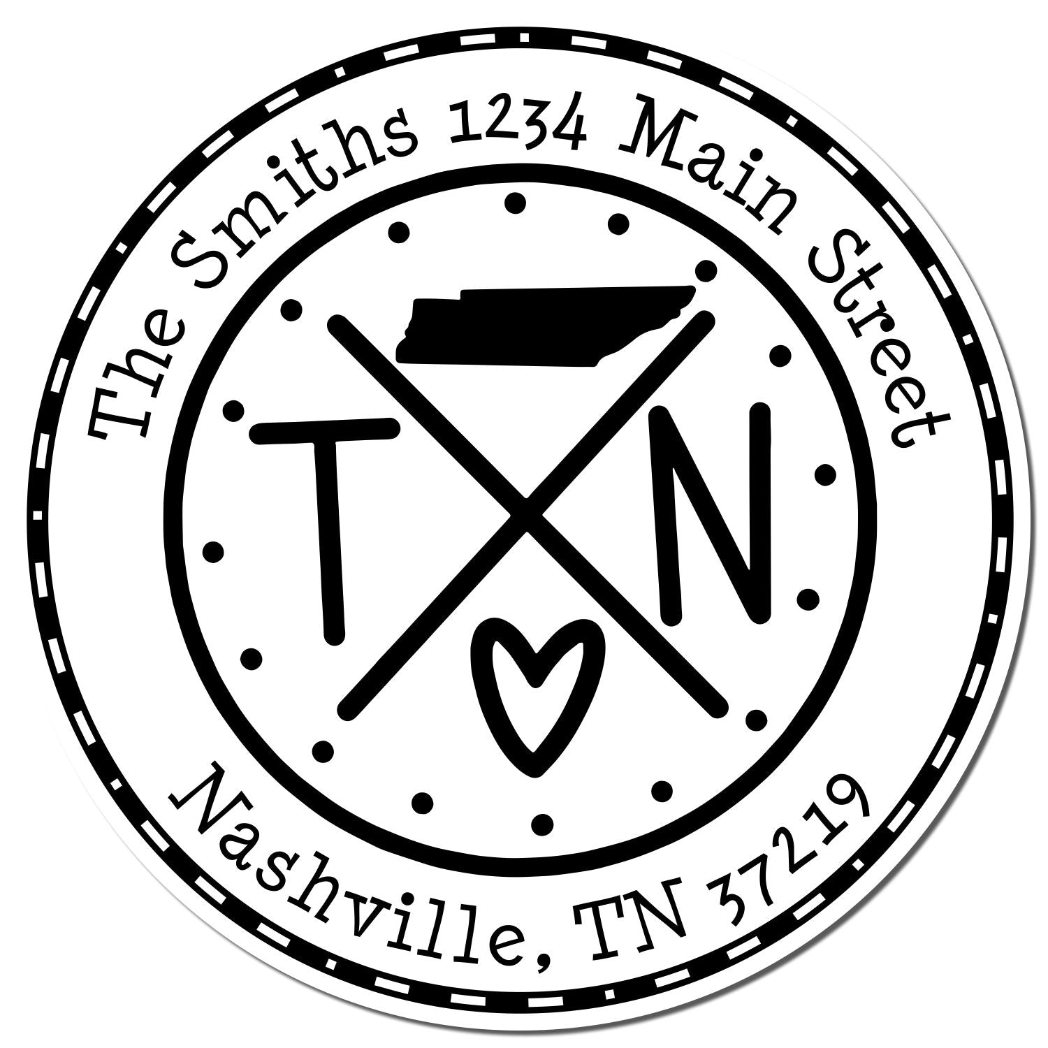 Wooden Handle Round Tennessee State Cross Custom-Made Mail Address Rubber Stamp - Engineer Seal Stamps