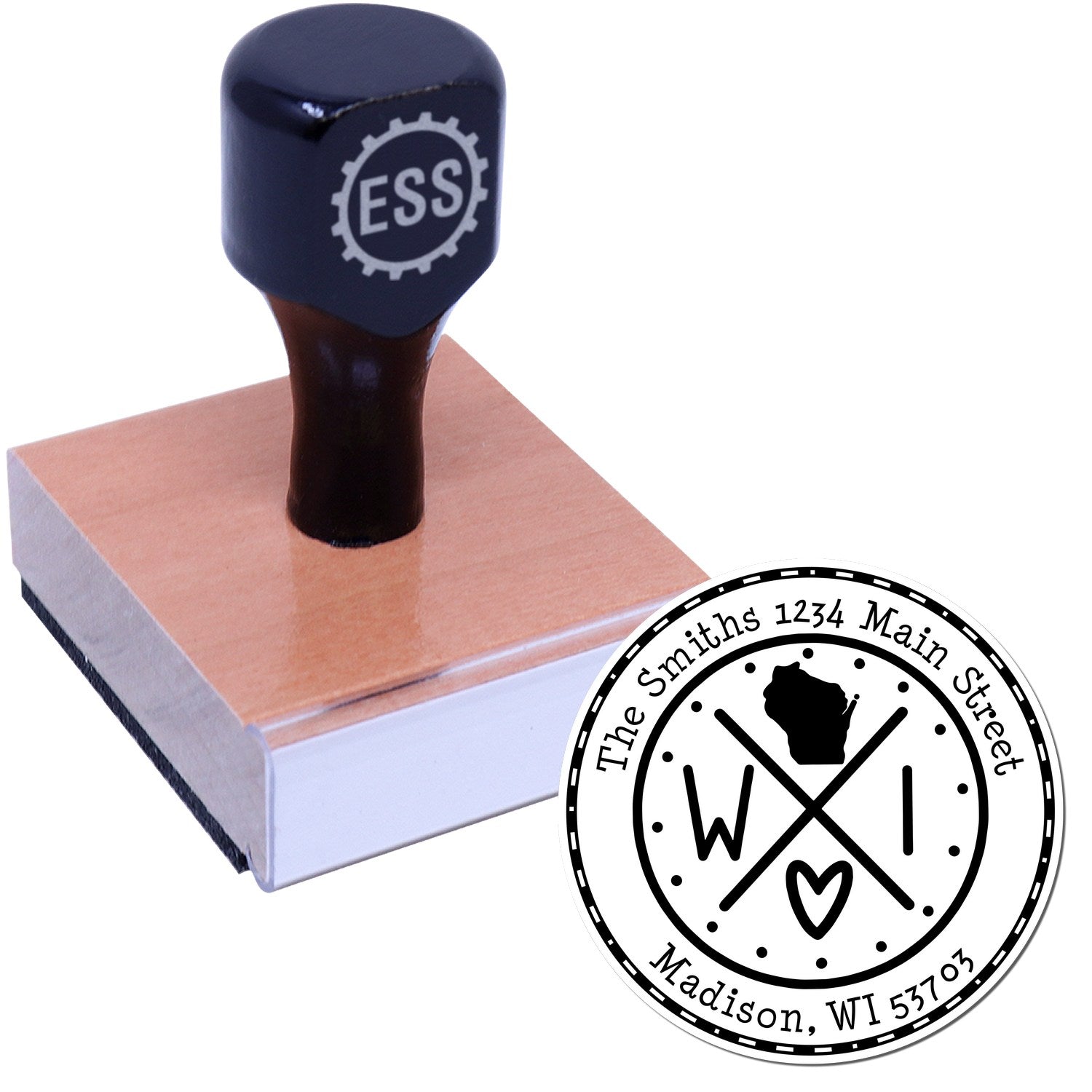 Wooden Handle Round Wisconsin State Cross Custom-Made Mailing Rubber Stamp - Engineer Seal Stamps