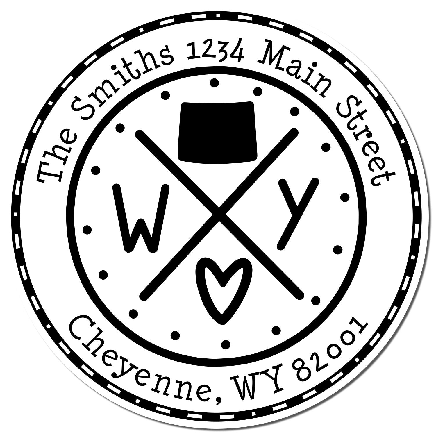 Self-Inking Round Wyoming State Cross Customized New Home Address Rubber Stamp - Engineer Seal Stamps