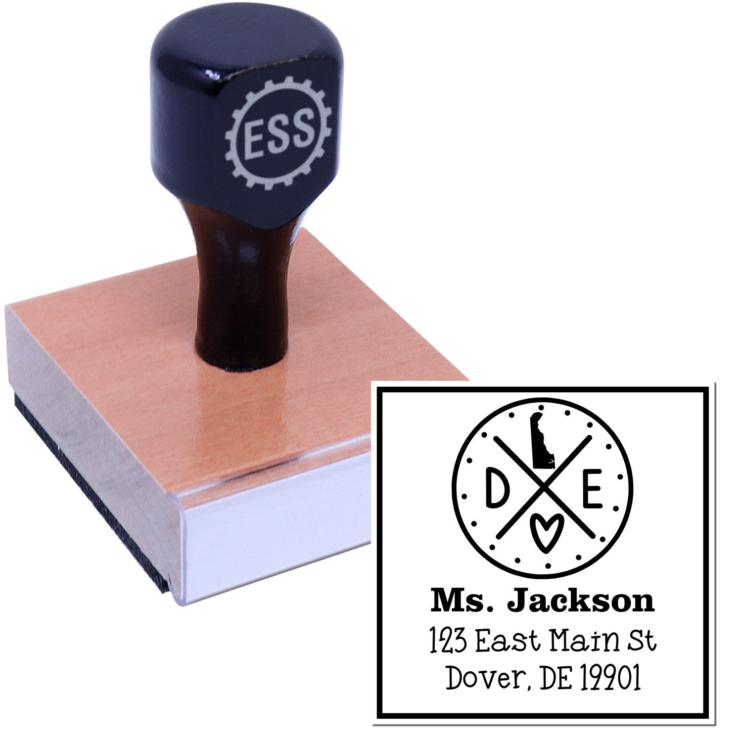 Wood Handle Delaware State Cross Customized New Address Stamper - Engineer Seal Stamps