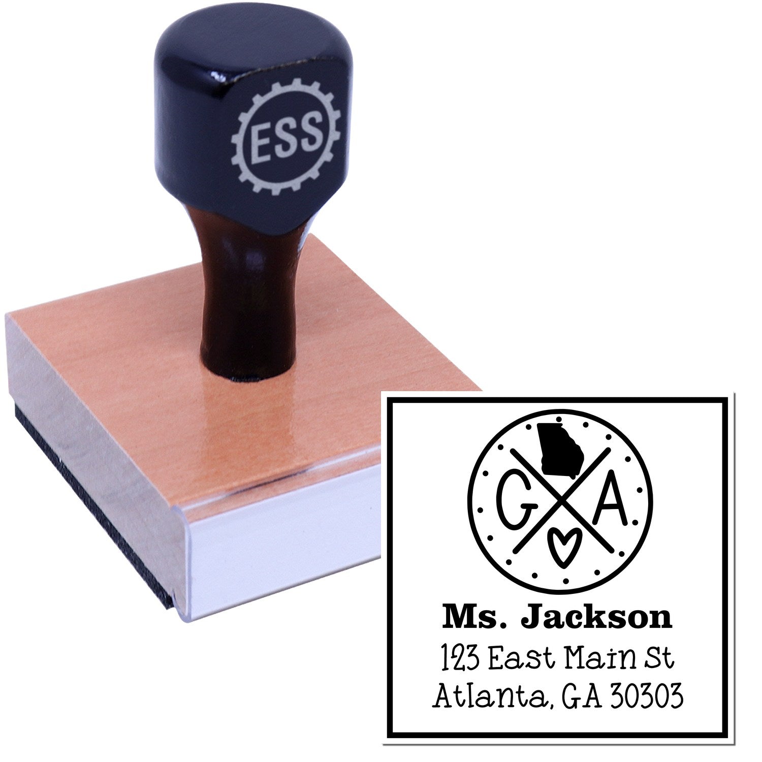 Wood Handle Georgia State Cross Customized Home Address for Envelopes Stamp - Engineer Seal Stamps
