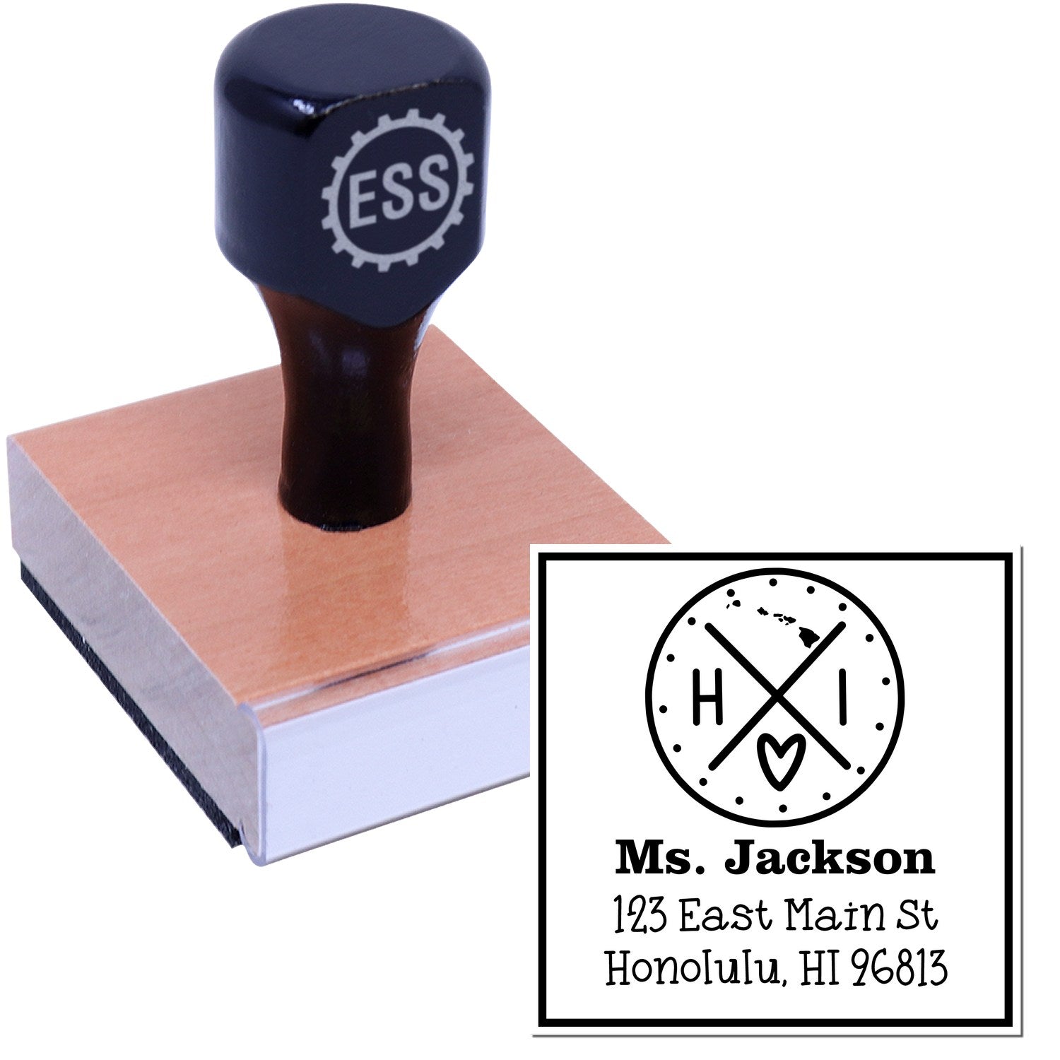 Wood Handle Hawaii State Cross Customized Home Address for Envelopes Stamper - Engineer Seal Stamps