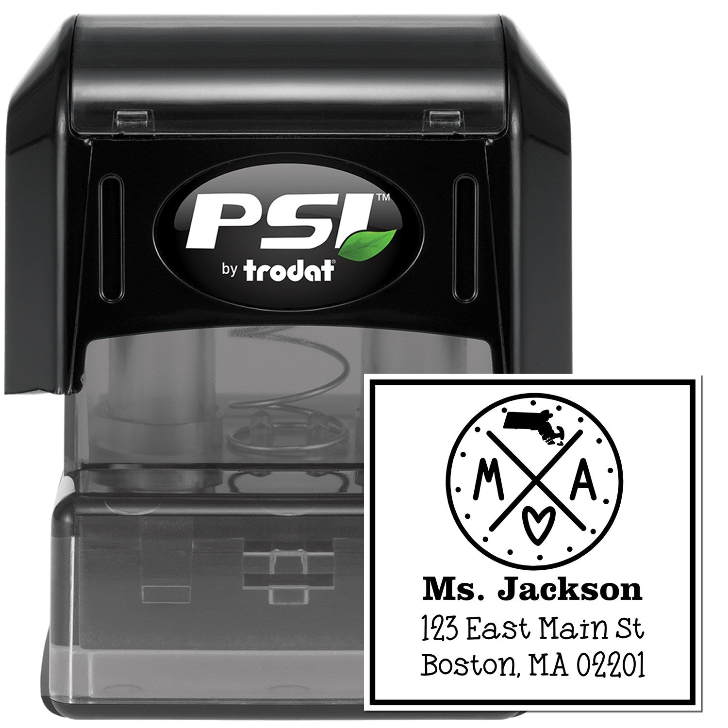 PSI Pre-Inked Massachusetts State Cross Customizable Address Return Stamp - Engineer Seal Stamps