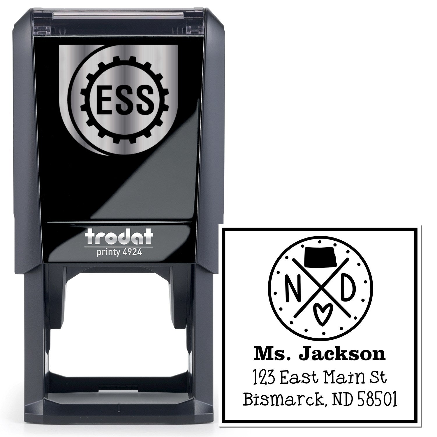 Self-Inking North Dakota State Cross Customizable Mailing Address Rubber Stamp - Engineer Seal Stamps
