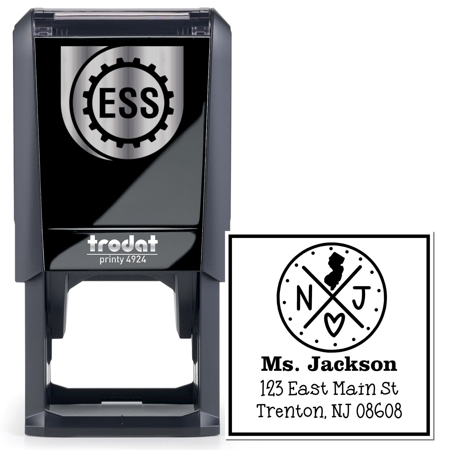 Self-Inking New Jersey State Cross Customizable Address Return Stamper - Engineer Seal Stamps