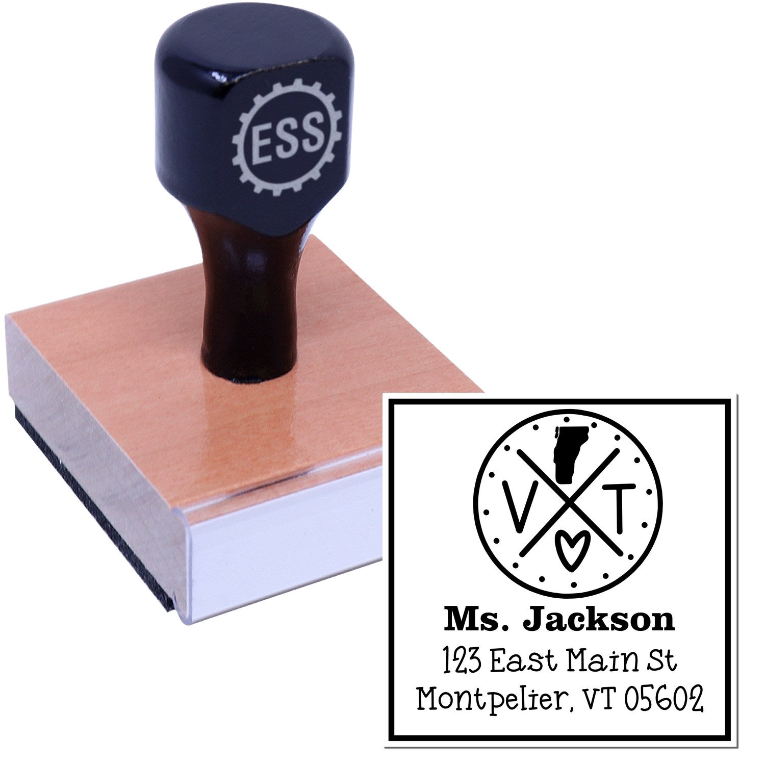 Wood Handle Vermont State Cross Customizable Mail Address Rubber Stamp - Engineer Seal Stamps