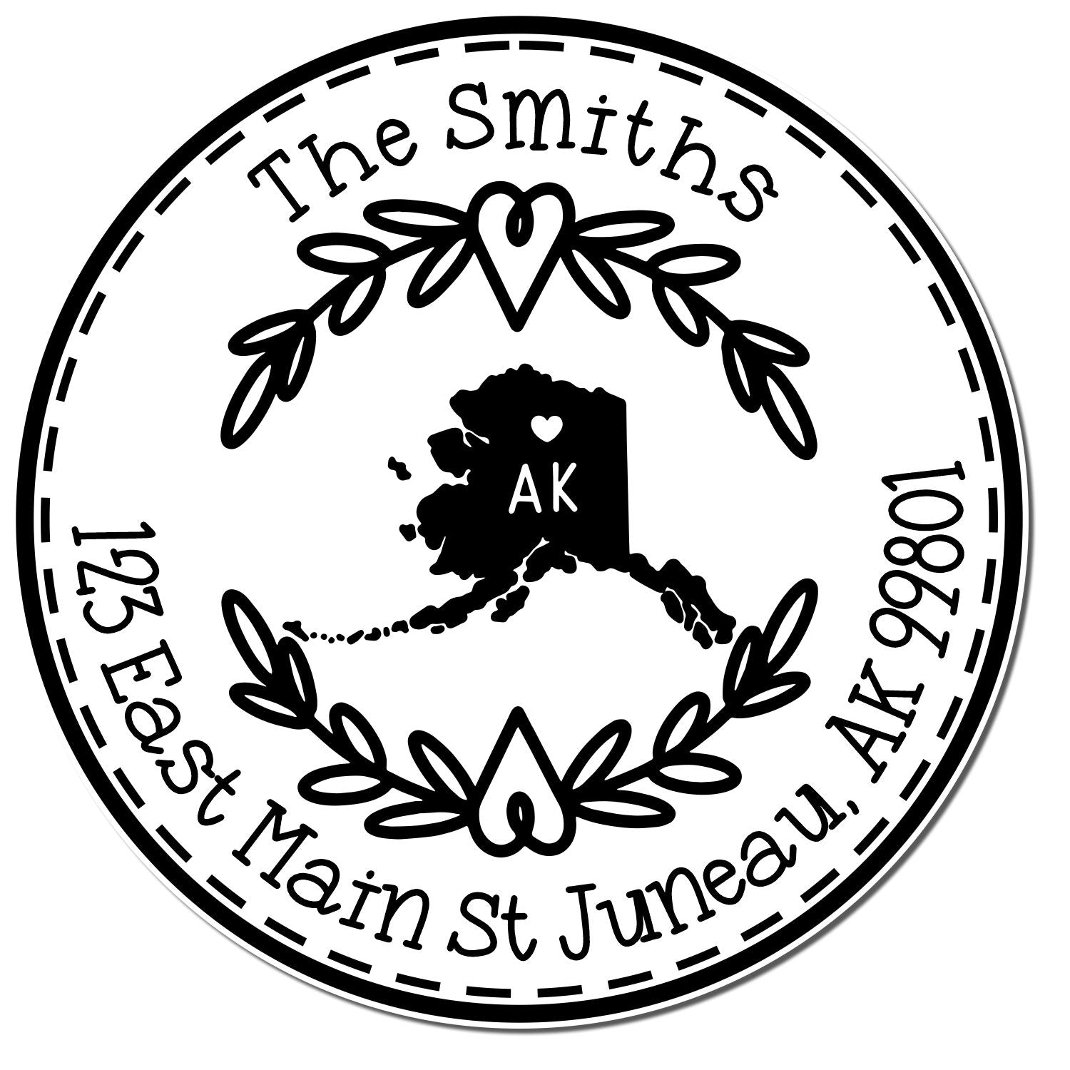 Self-Inking Round Alaska State Wreath Customized Return Address Rubber Stamp - Engineer Seal Stamps