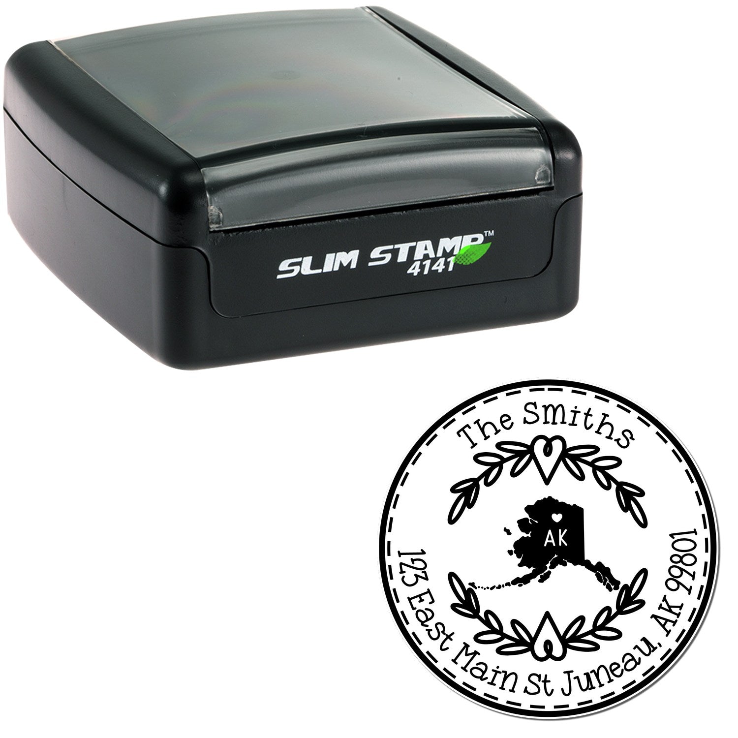 Slim Alaska State Wreath Customizable Home Address Stamp - Engineer Seal Stamps