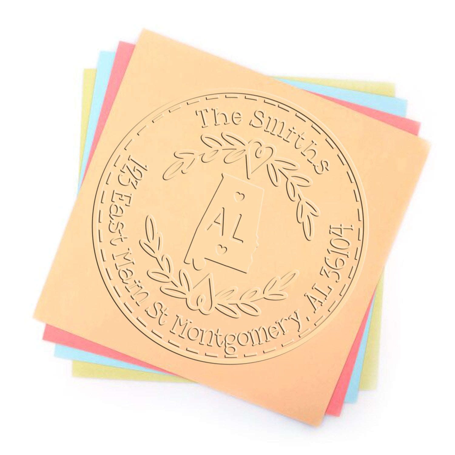 Alabama Decorative Wreath Customizable Mail Address Hybrid Embosser Seal - Engineer Seal Stamps
