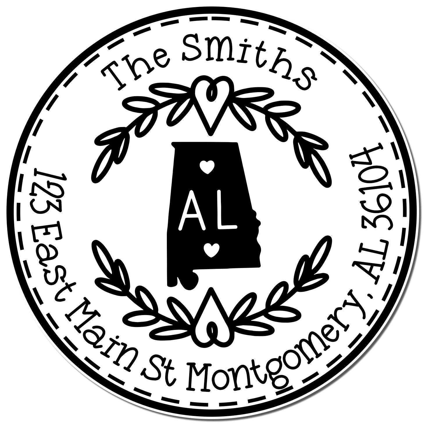 Round PSI Alabama State Wreath Customized Address Return Stamp - Engineer Seal Stamps