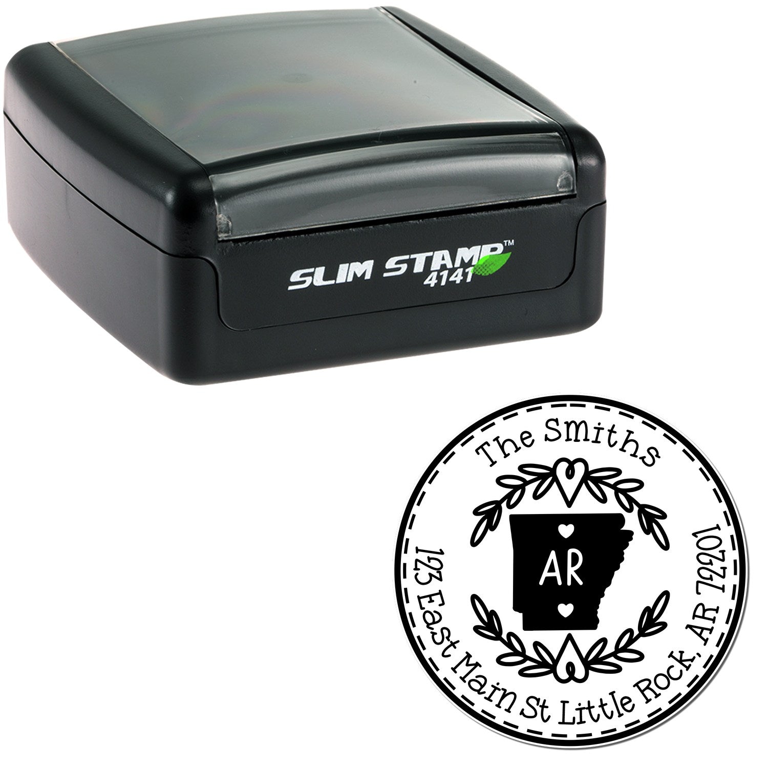 Slim Arkansas State Wreath Customizable Mail Address Pre-Inked Stamp - Engineer Seal Stamps