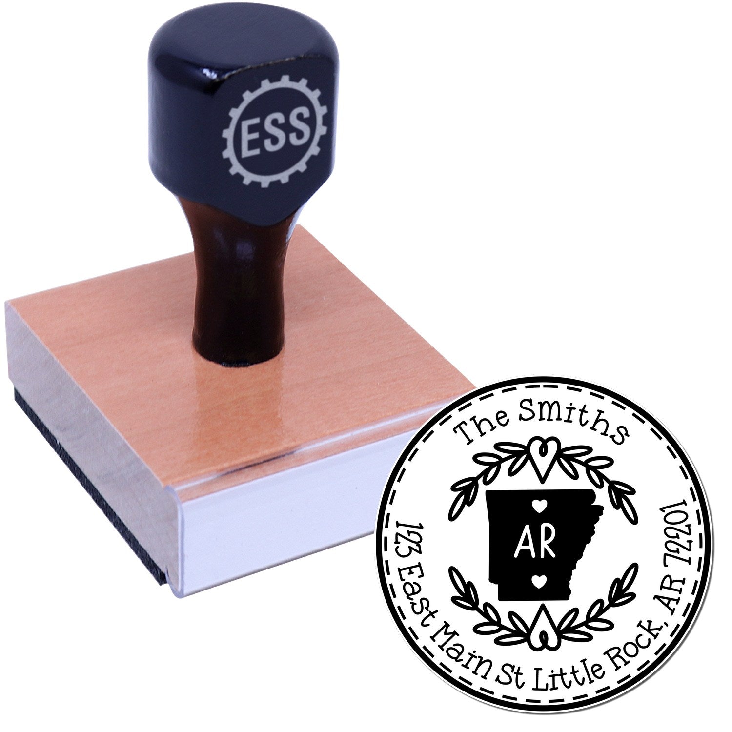 Wooden Handle Round Arkansas State Wreath Custom-Made New Address Rubber Stamp - Engineer Seal Stamps