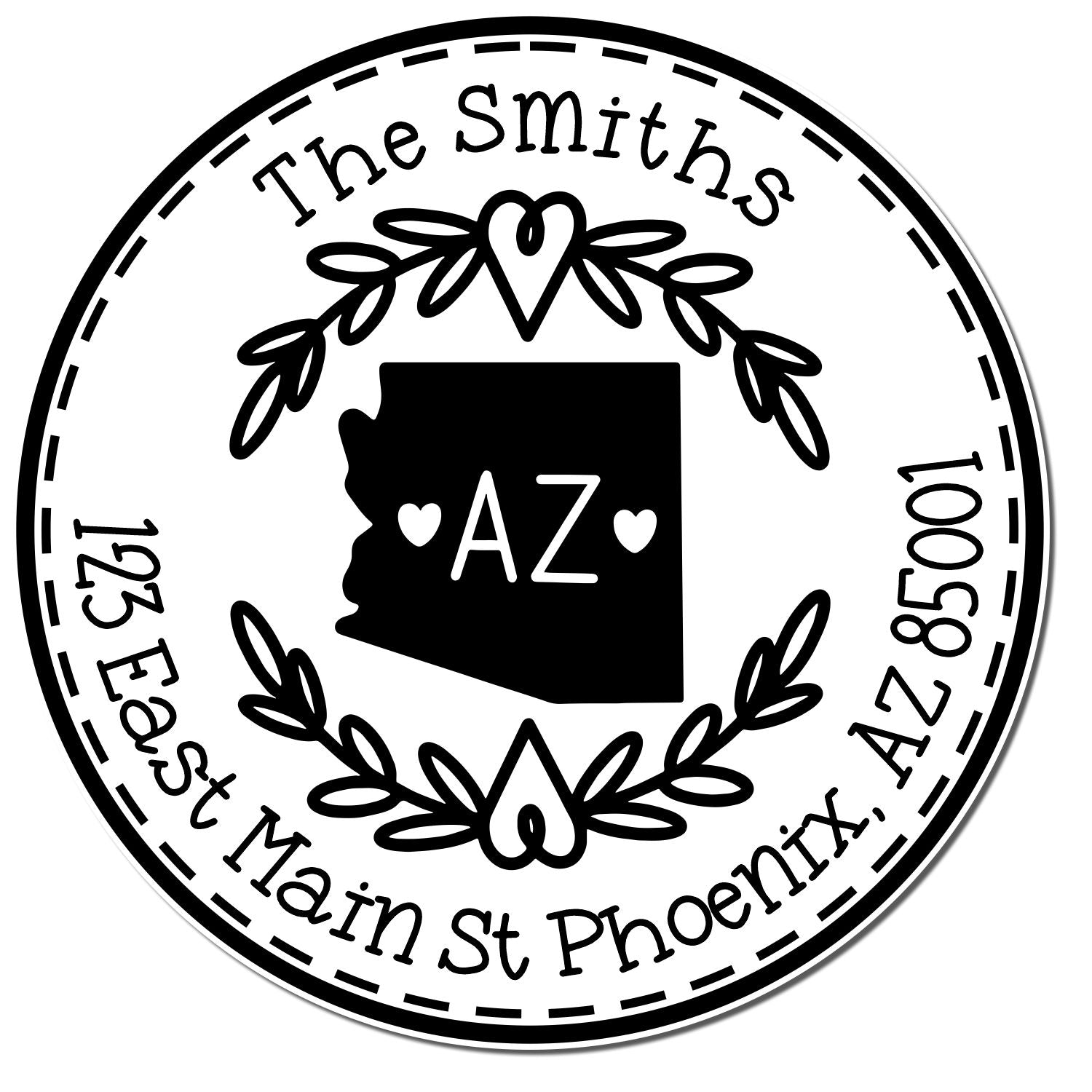 Wooden Handle Round Arizona State Wreath Custom-Made Name and Address Rubber Stamp - Engineer Seal Stamps