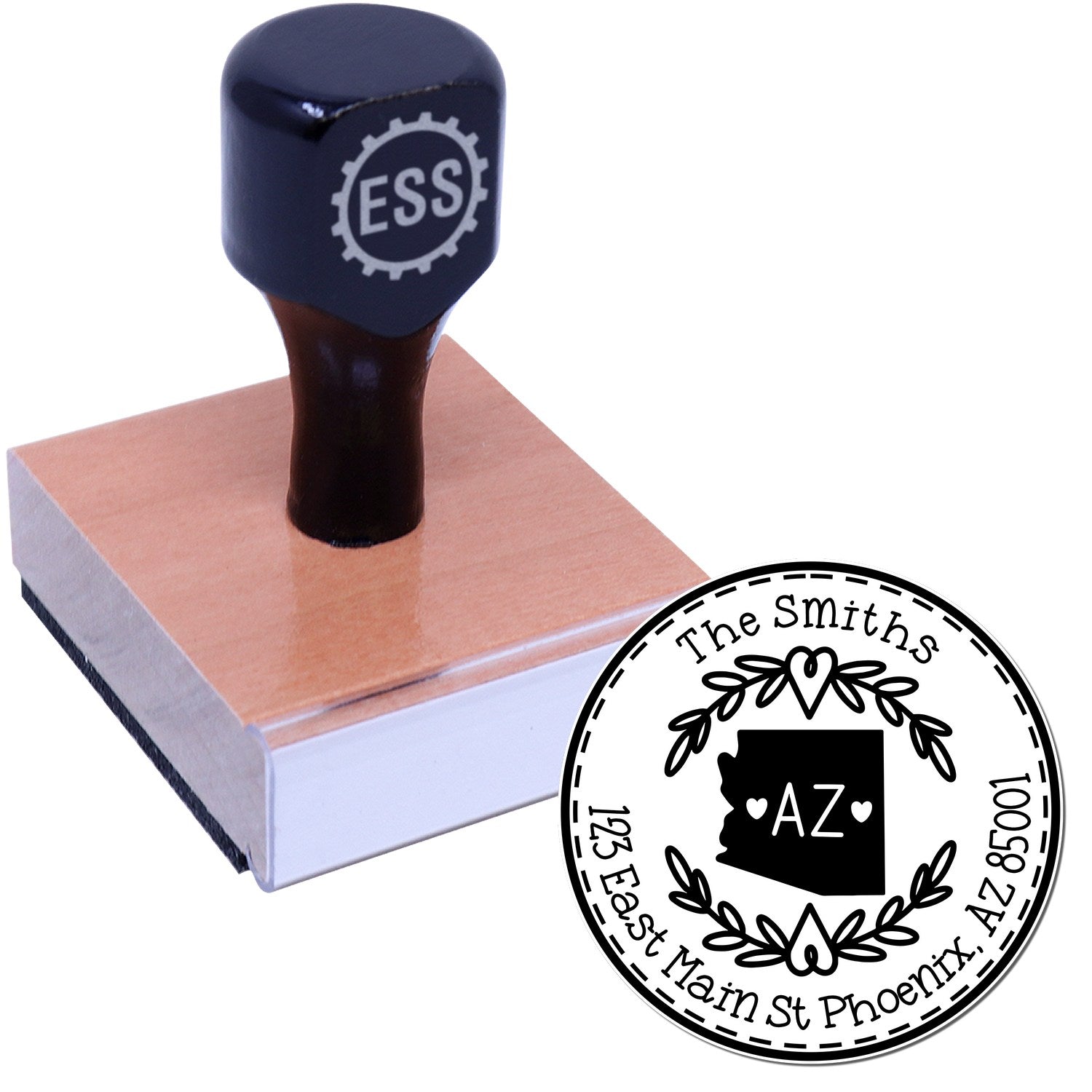 Wooden Handle Round Arizona State Wreath Custom-Made Name and Address Rubber Stamp - Engineer Seal Stamps