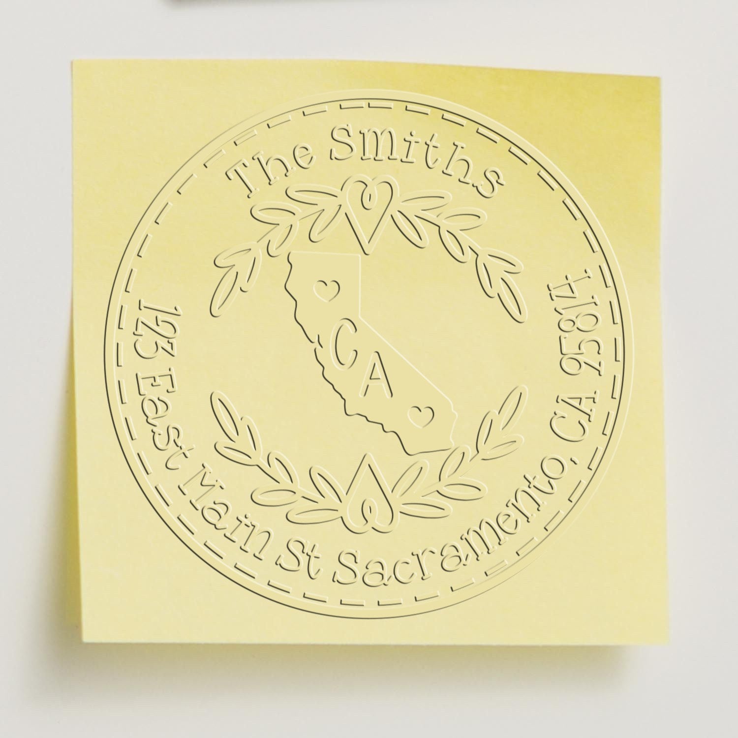 California Decorative Wreath Customizable Mail Address Embossed Seal - Engineer Seal Stamps