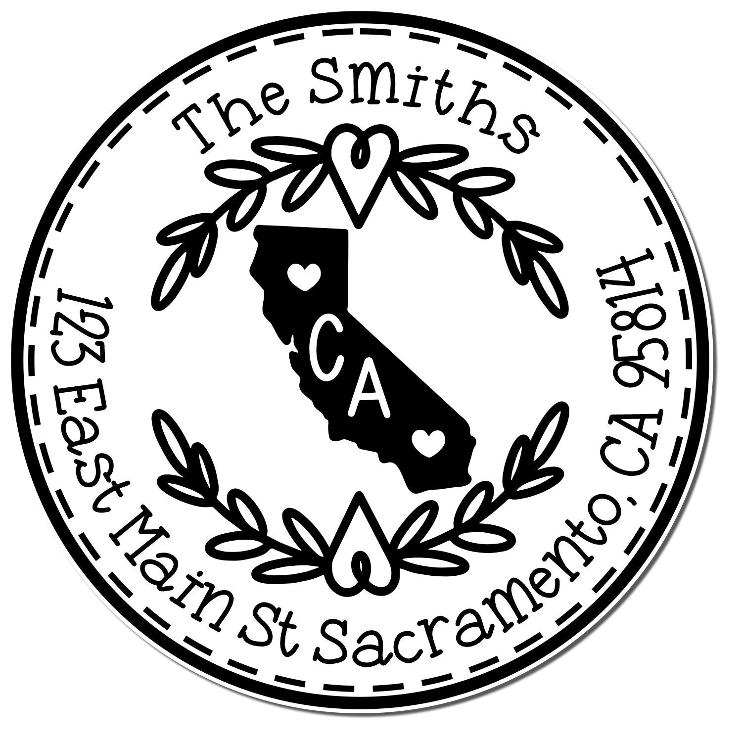 Round PSI California State Wreath Customized Address Stamper - Engineer Seal Stamps
