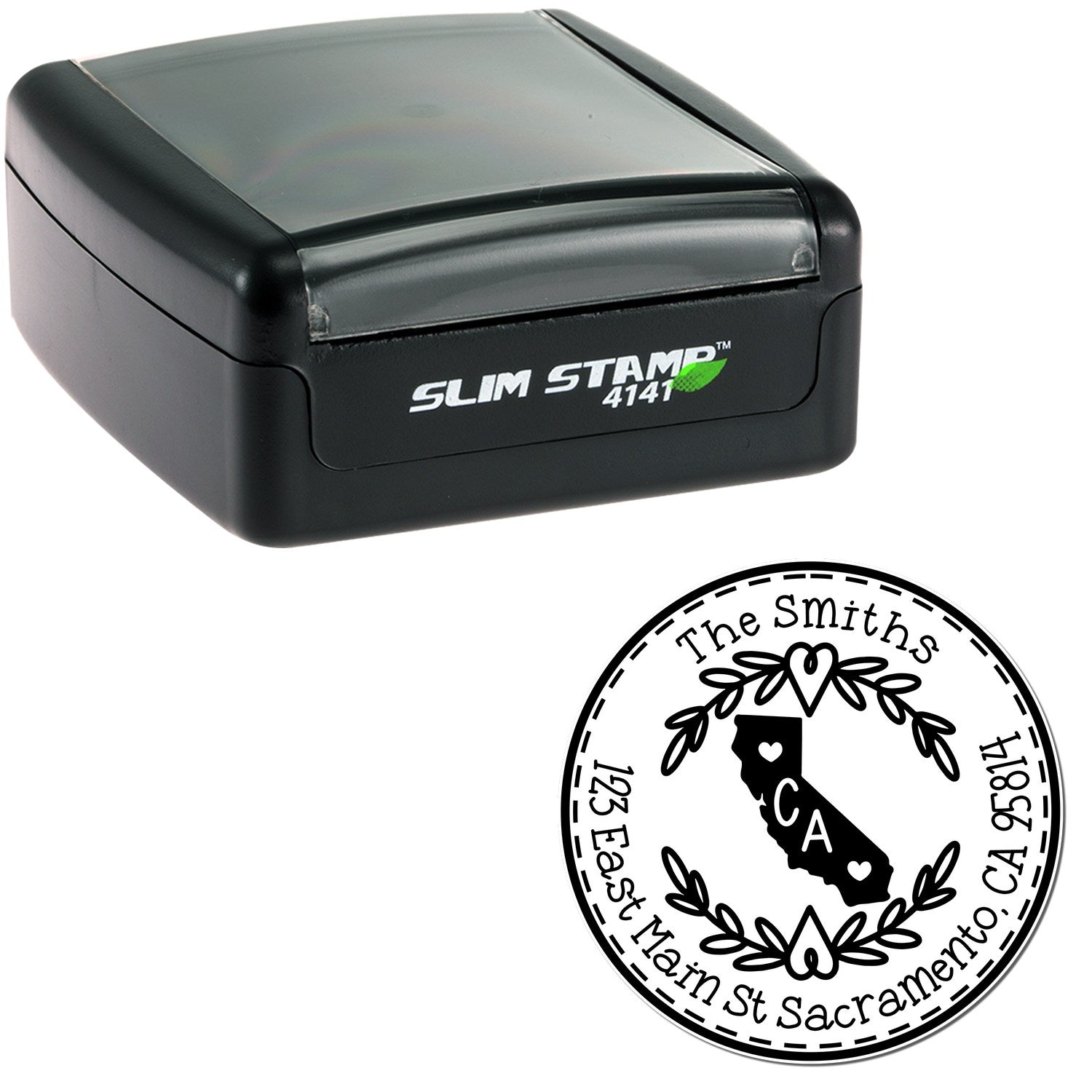 Slim California State Wreath Customizable Mail Address Stamp - Engineer Seal Stamps