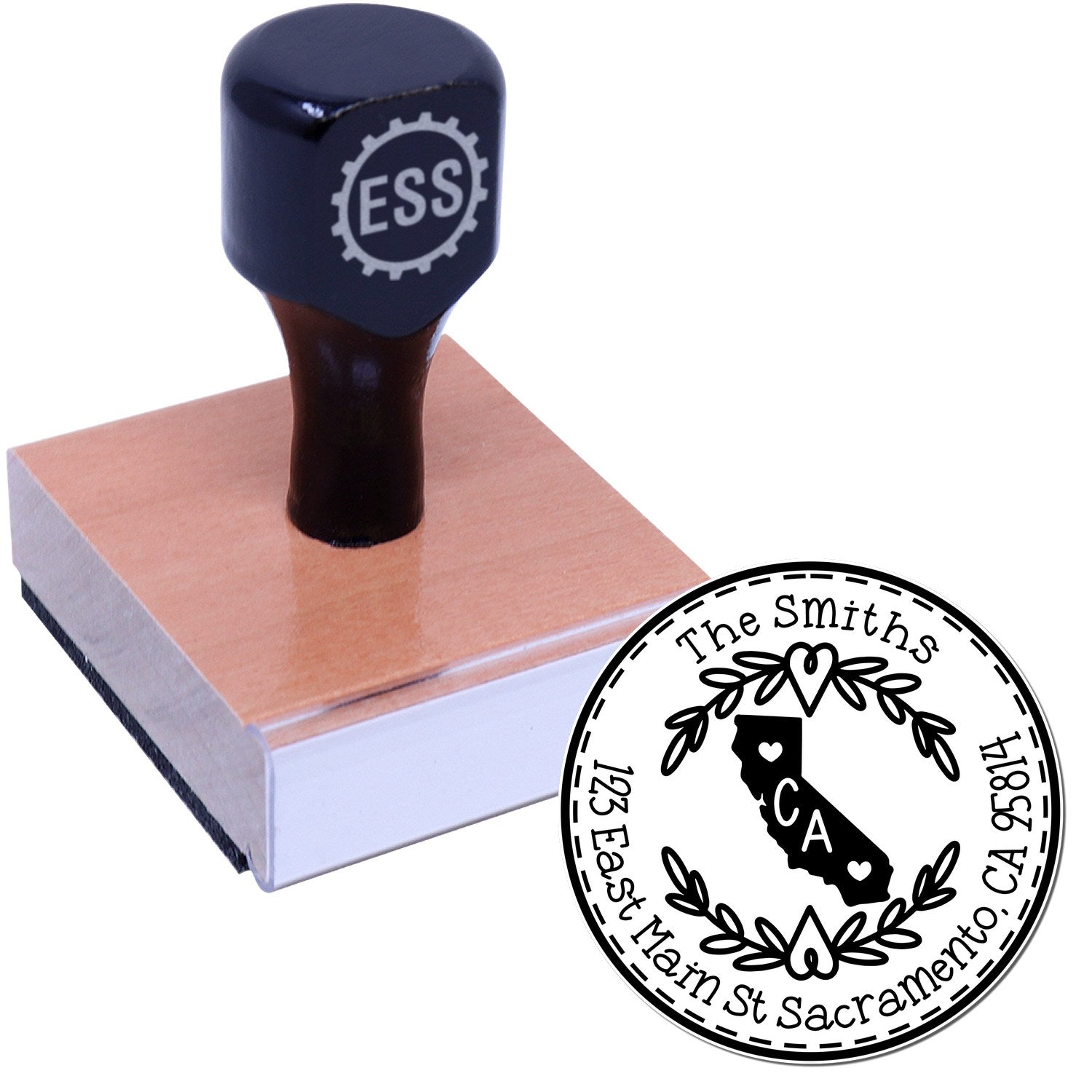 Wooden Handle Round California State Wreath Custom-Made New Address Stamp - Engineer Seal Stamps
