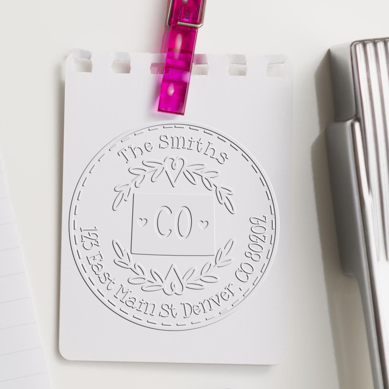 Colorado Decorative Wreath Customizable Mail Address Embossing Seal - Engineer Seal Stamps