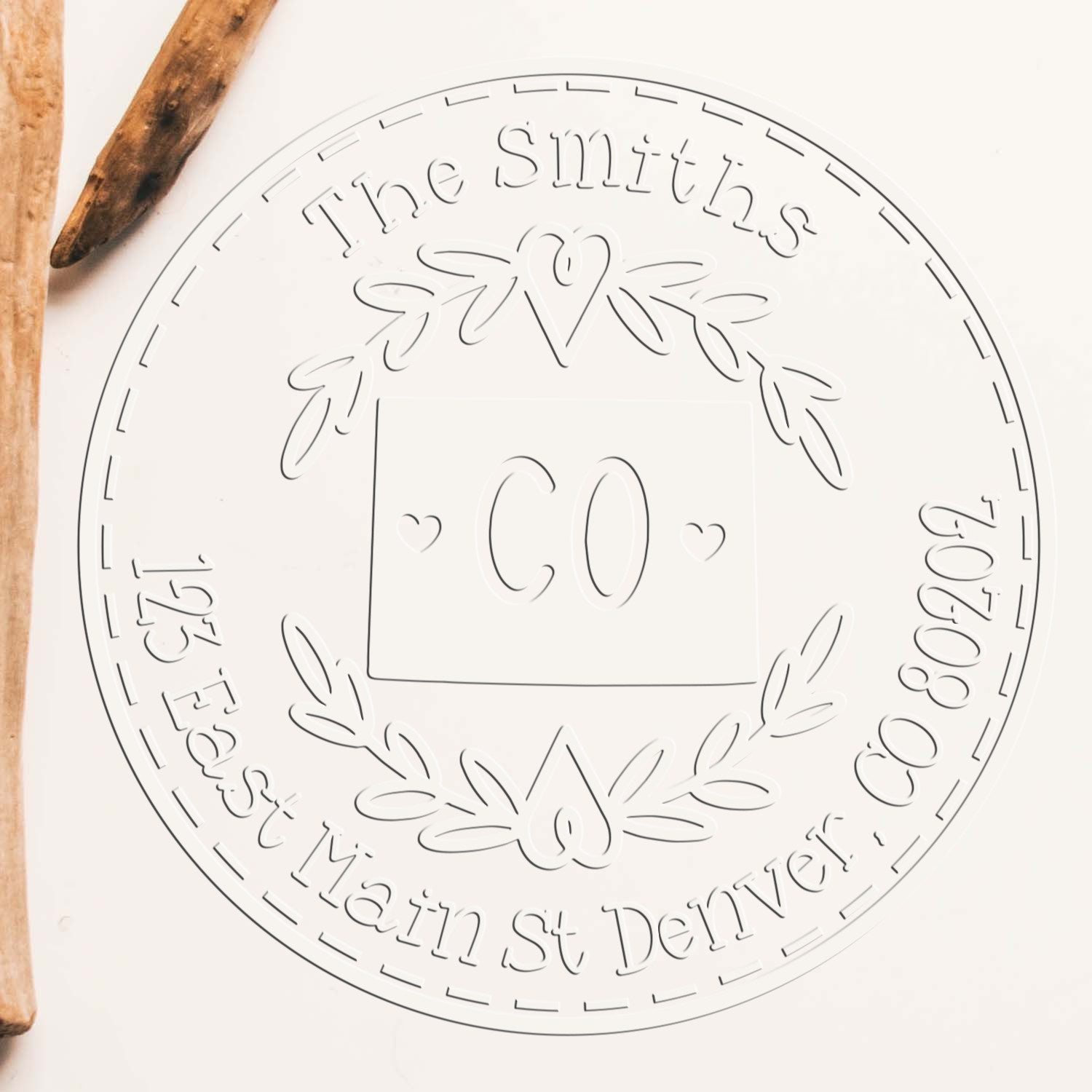 Colorado Decorative Wreath Customizable Mail Address Embossing Seal - Engineer Seal Stamps