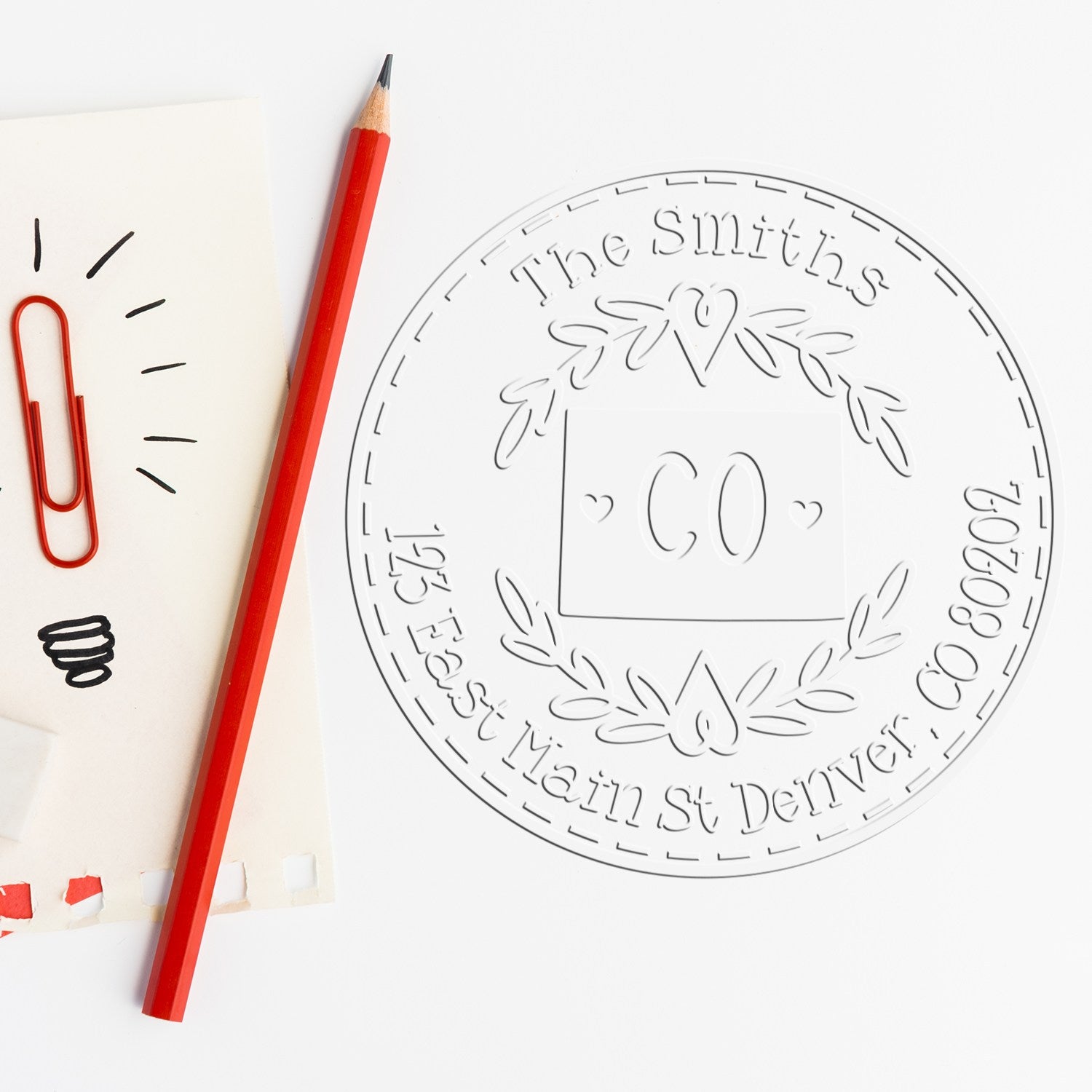 Colorado Decorative Wreath Customizable Mail Address Embossing Seal - Engineer Seal Stamps