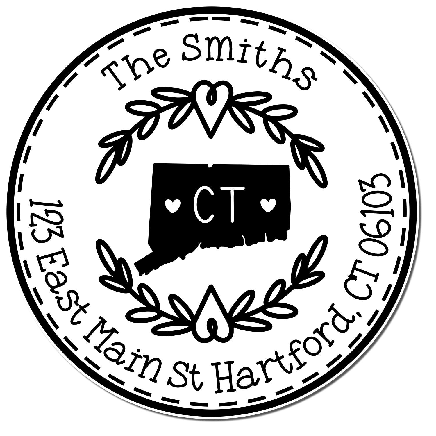Wooden Handle Round Connecticut State Wreath Custom-Made New Home Address Rubber Stamp - Engineer Seal Stamps