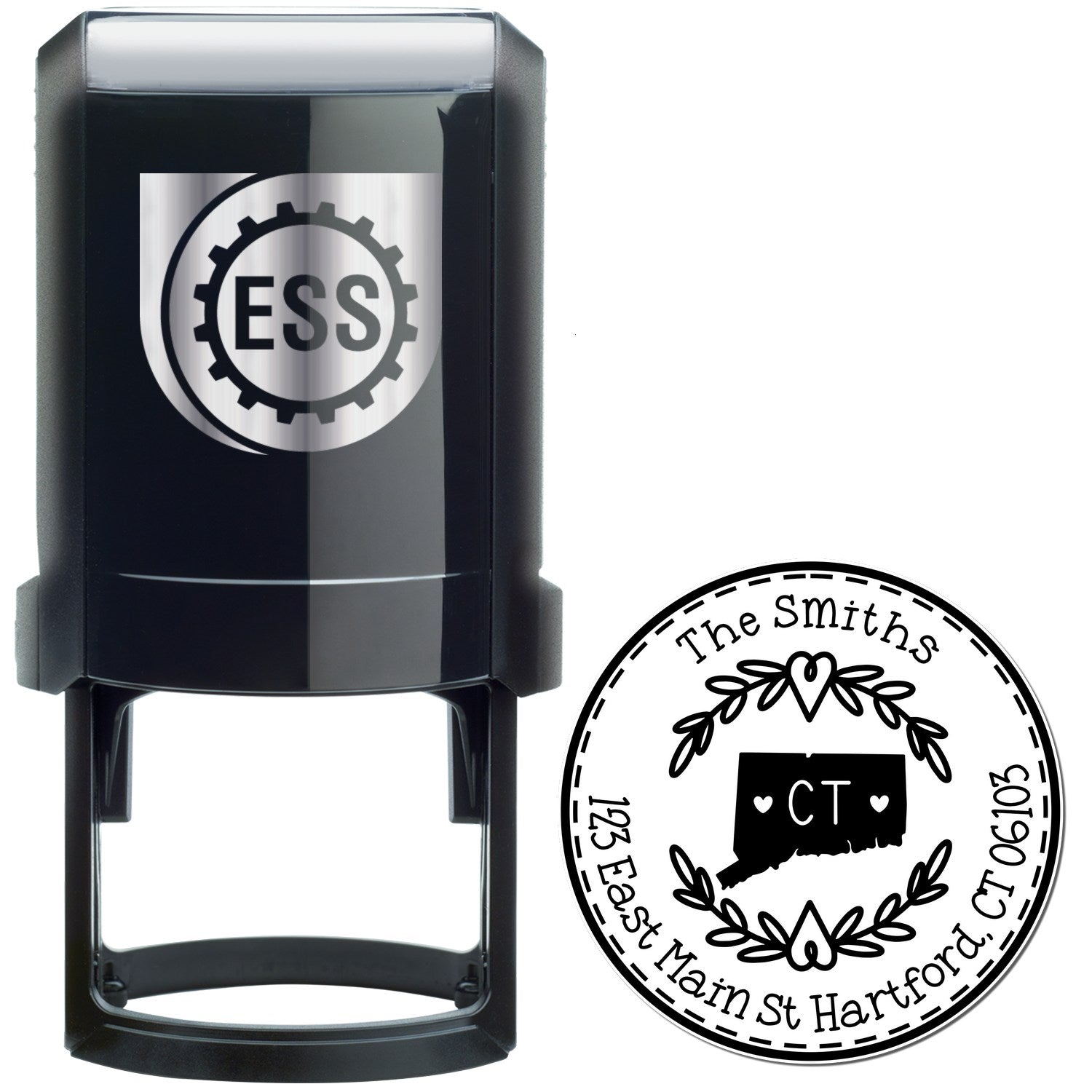 Self-Inking Round Connecticut State Wreath Custom-Made Address Label Stamper - Engineer Seal Stamps