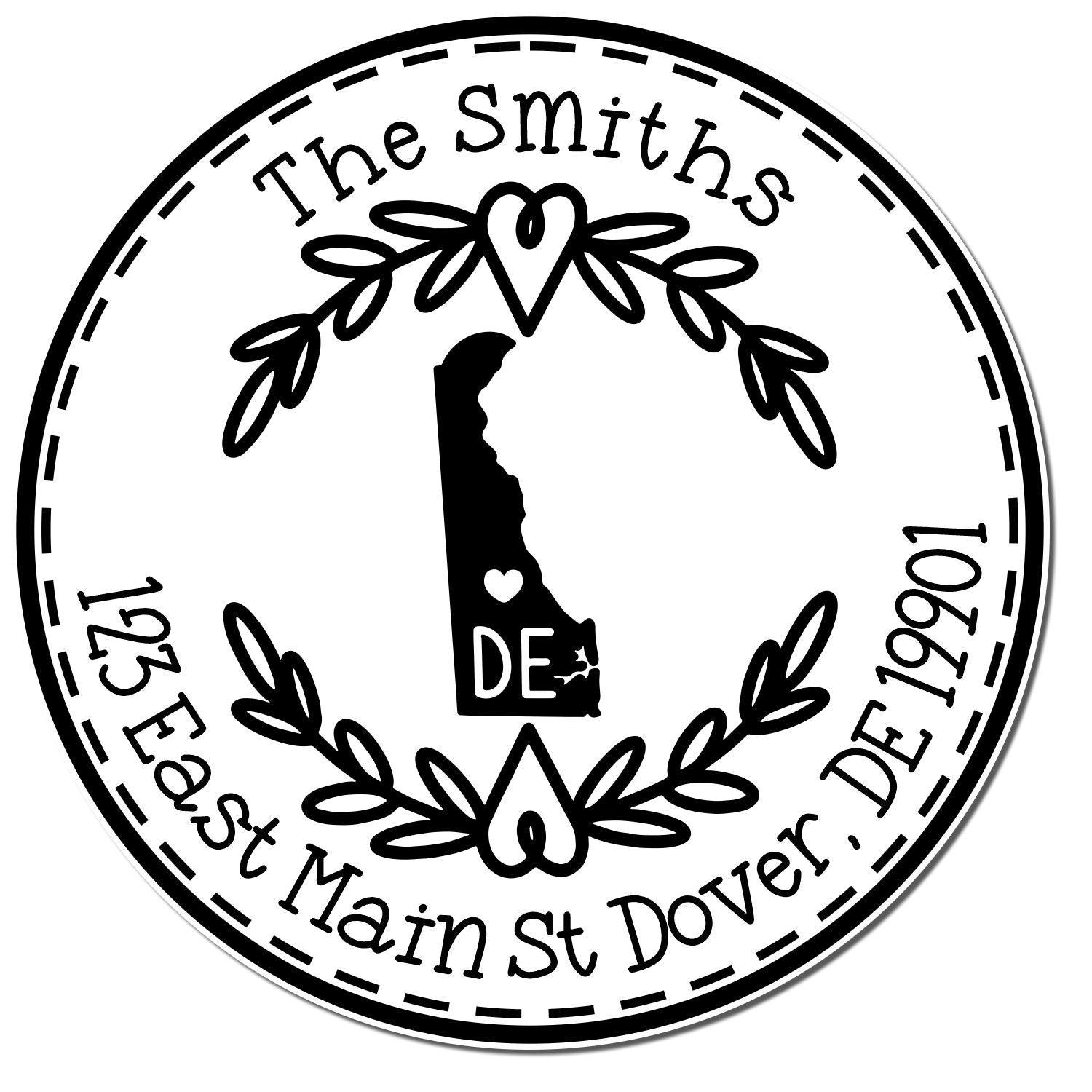 Round PSI Delaware State Wreath Customized Home Address For Envelopes Stamper - Engineer Seal Stamps