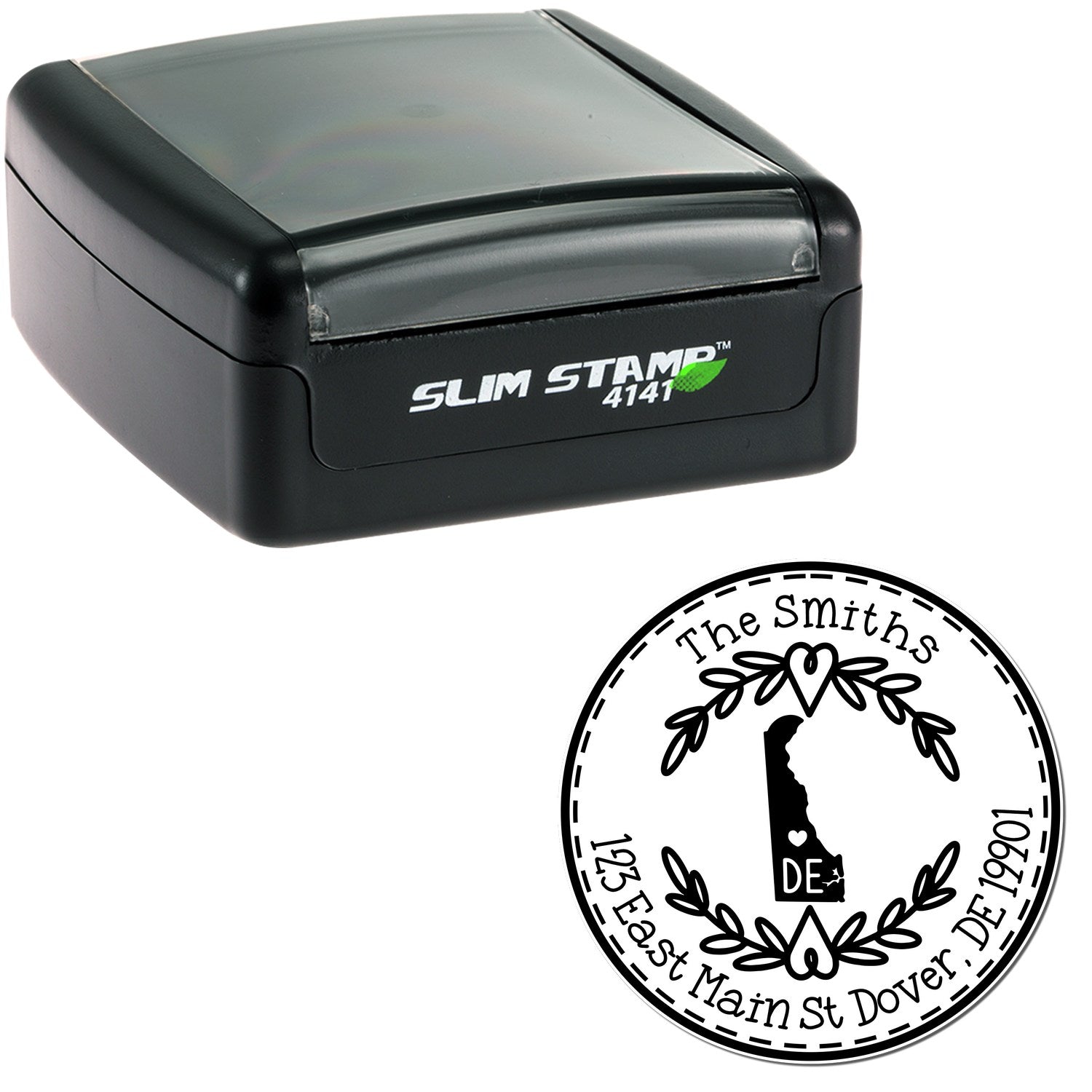 Slim Delaware State Wreath Customizable Mail Stamp - Engineer Seal Stamps
