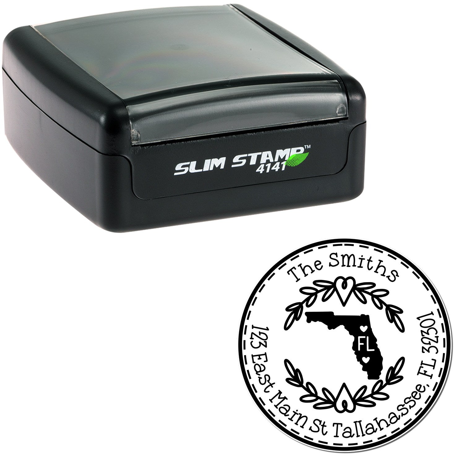Slim Florida State Wreath Customizable Mail Pre-Inked Stamp - Engineer Seal Stamps