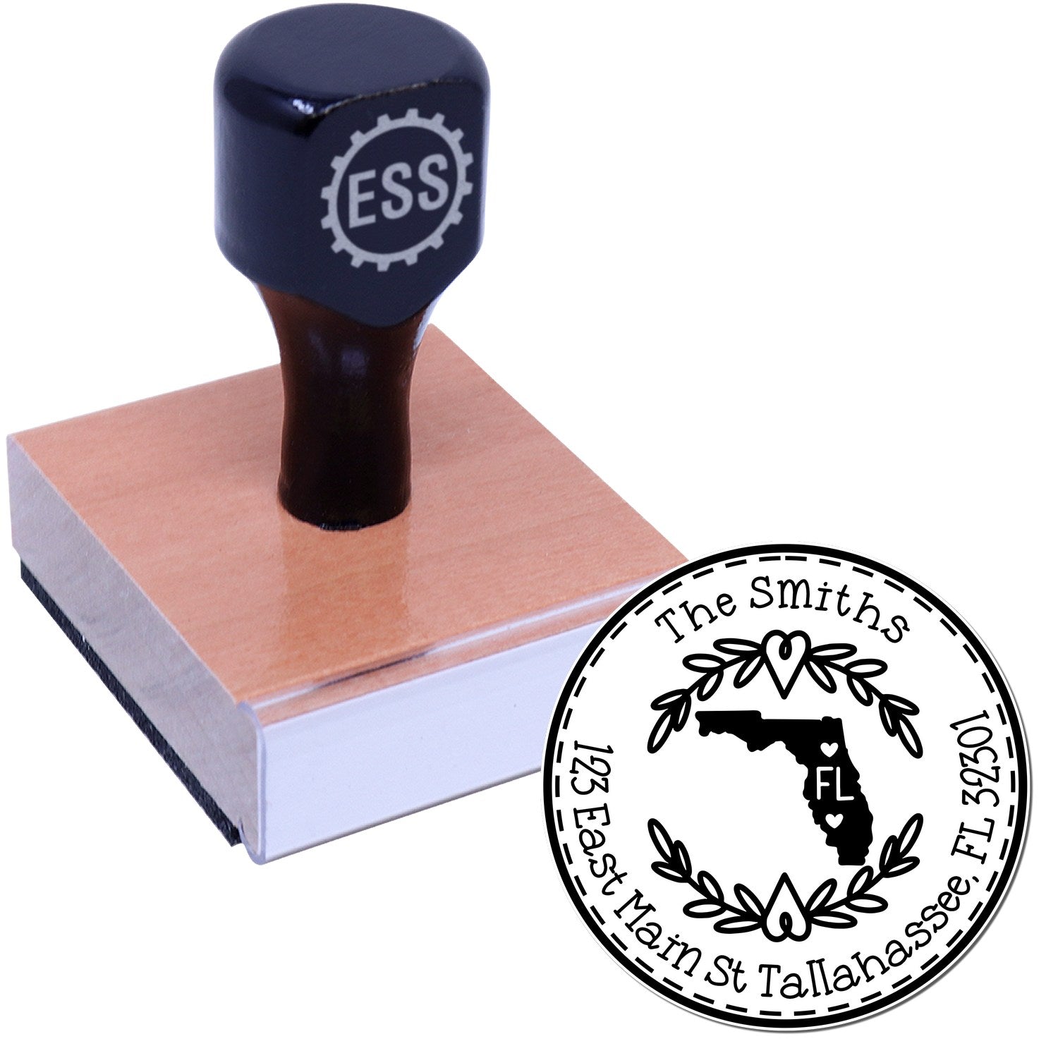 Wooden Handle Round Florida State Wreath Custom-Made New Home Address Rubber Stamp - Engineer Seal Stamps
