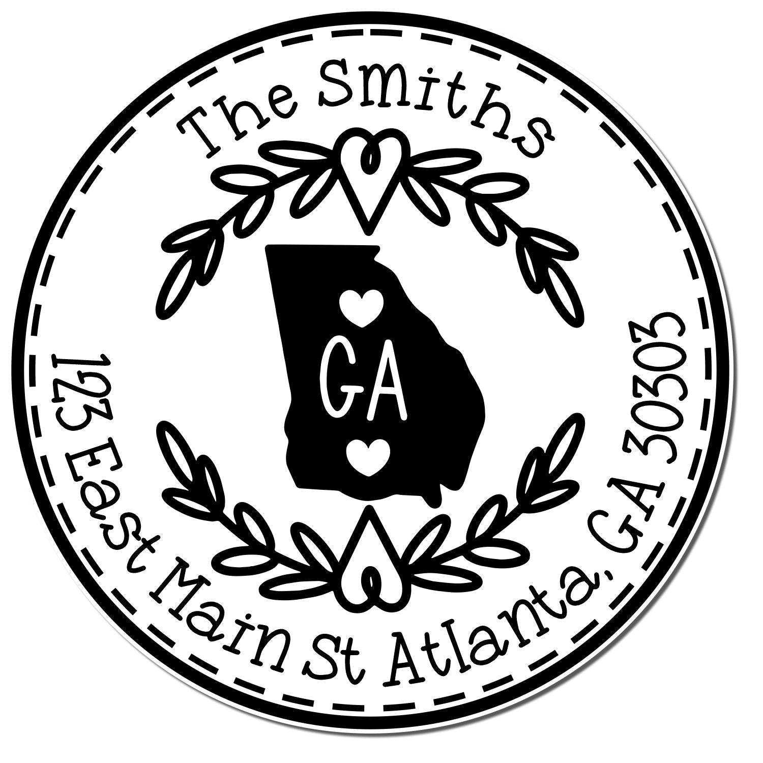 Slim Georgia State Wreath Customizable Mailing Address Pre-Inked Stamp - Engineer Seal Stamps