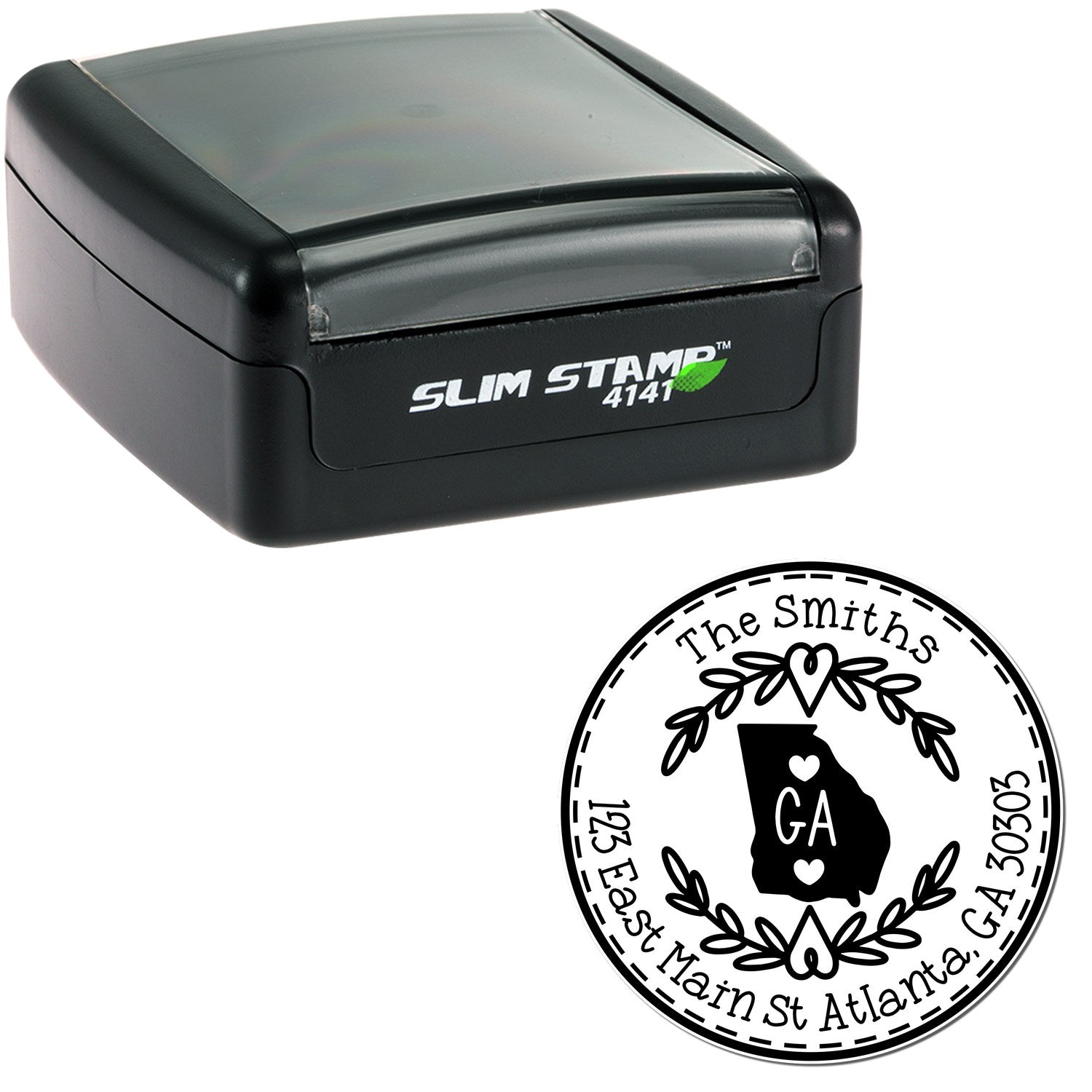 Slim Georgia State Wreath Customizable Mailing Address Pre-Inked Stamp - Engineer Seal Stamps