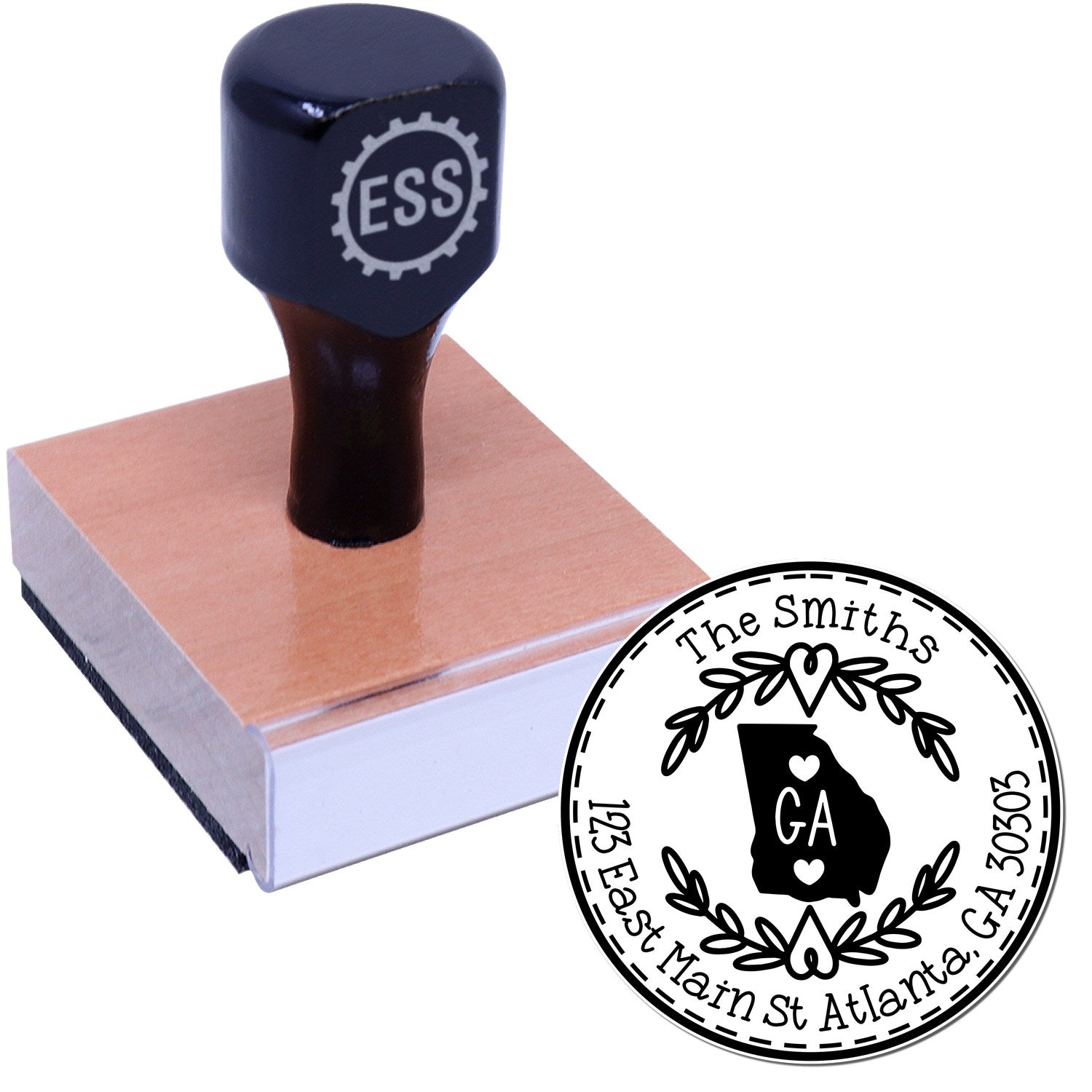Wooden Handle Round Georgia State Wreath Custom-Made Return Address Rubber Stamp - Engineer Seal Stamps
