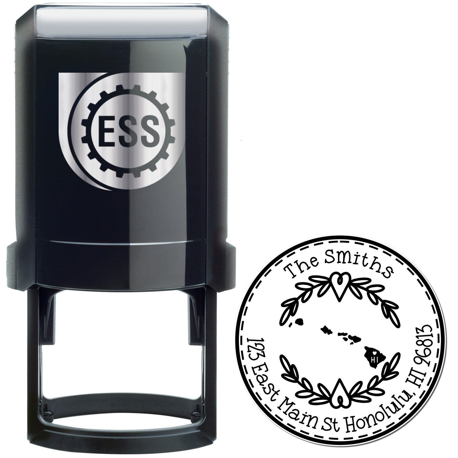 Self-Inking Round Hawaii State Wreath Custom-Made Address Rubber Stamp - Engineer Seal Stamps